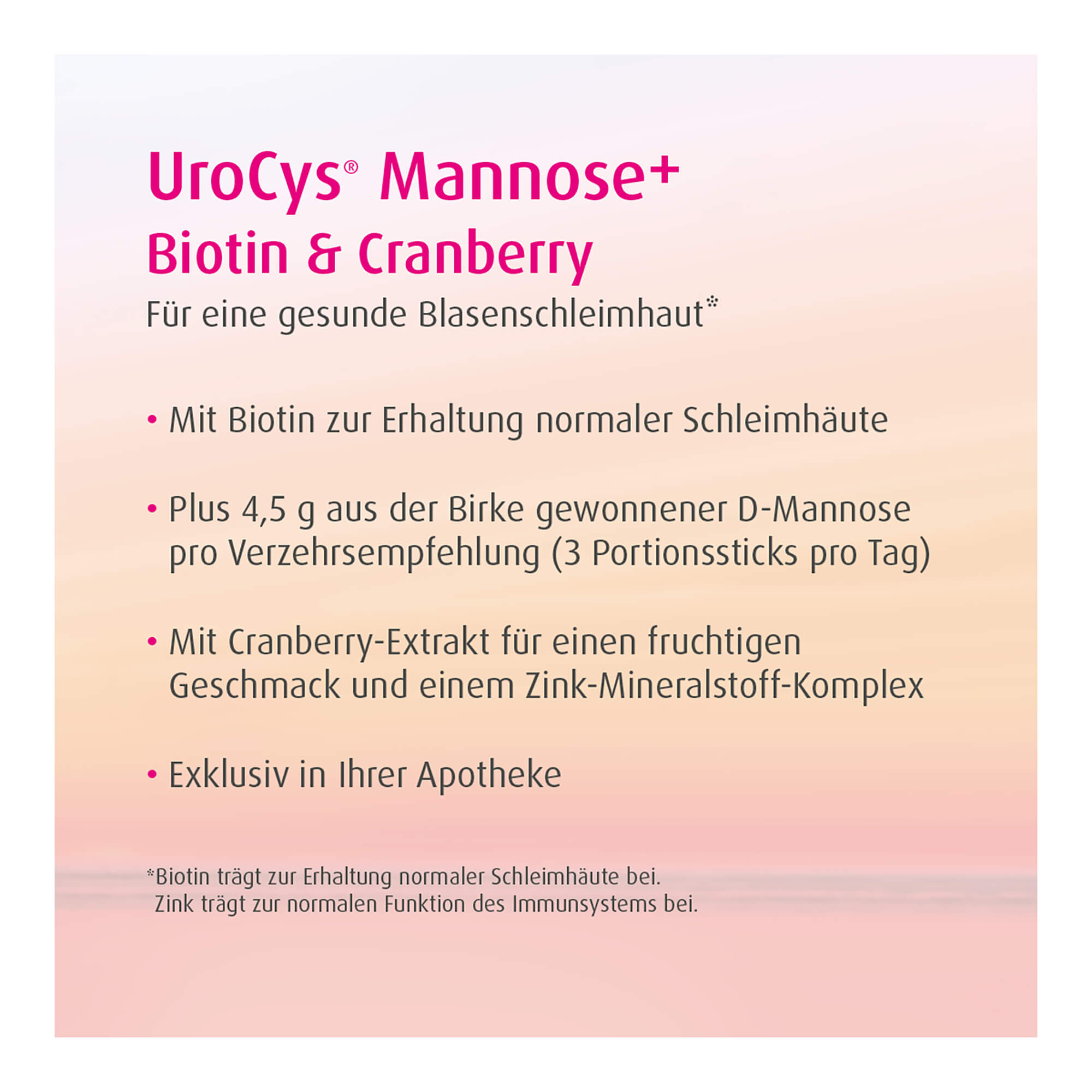 Grafik mit Infos zu UroCys Mannose+ Sticks