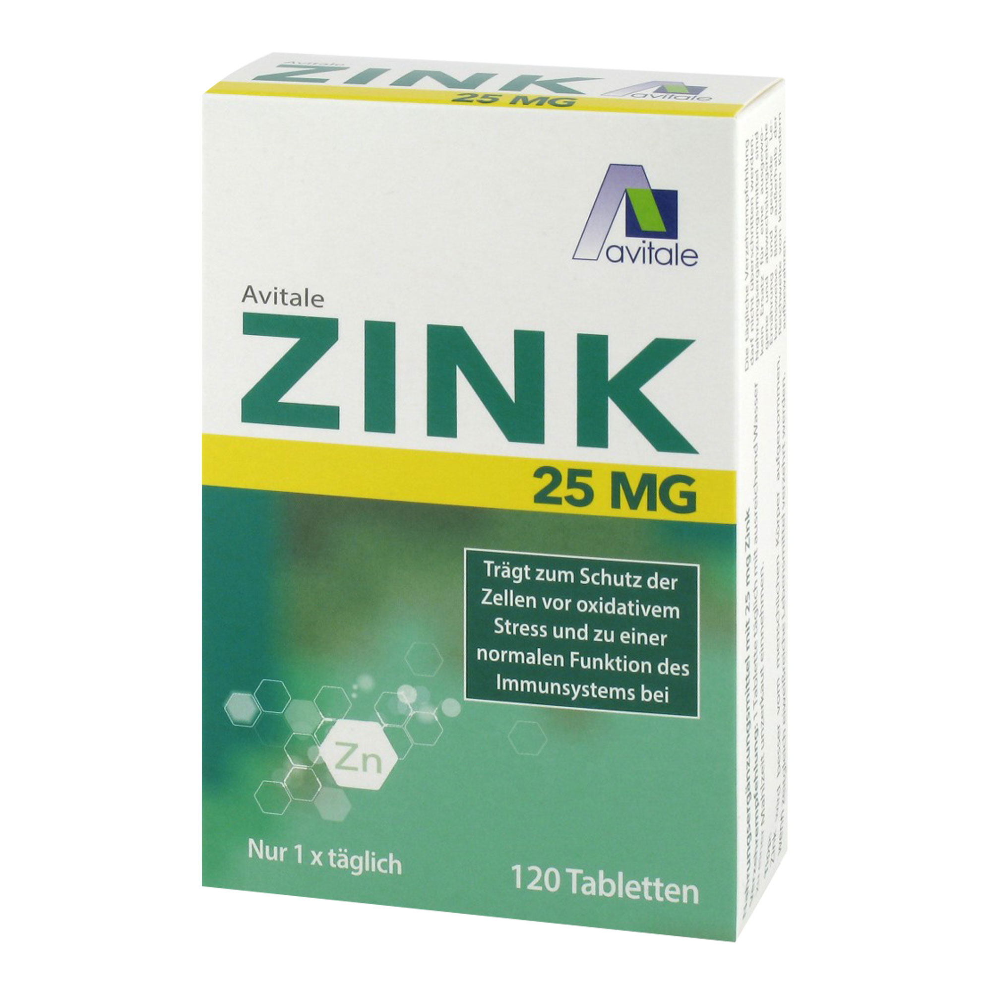Nahrungsergänzungsmittel mit 25 mg elementarem Zink in der gut bioverfügbaren, organischen Citratform.