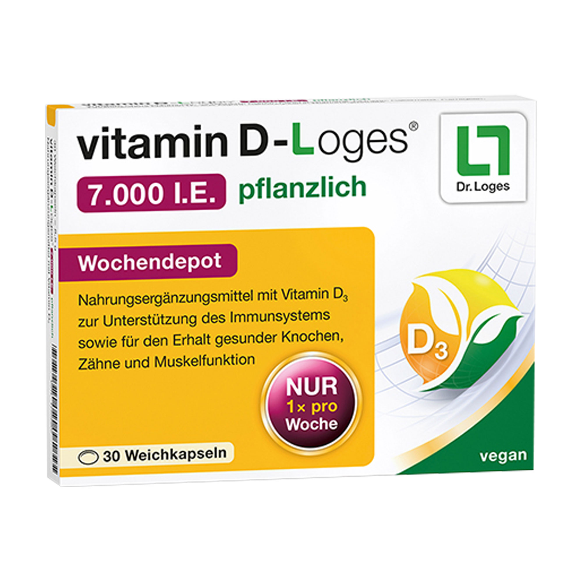 Nahrungsergänzungsmittel zur wöchentlichen Versorgung mit Vitamin D3.