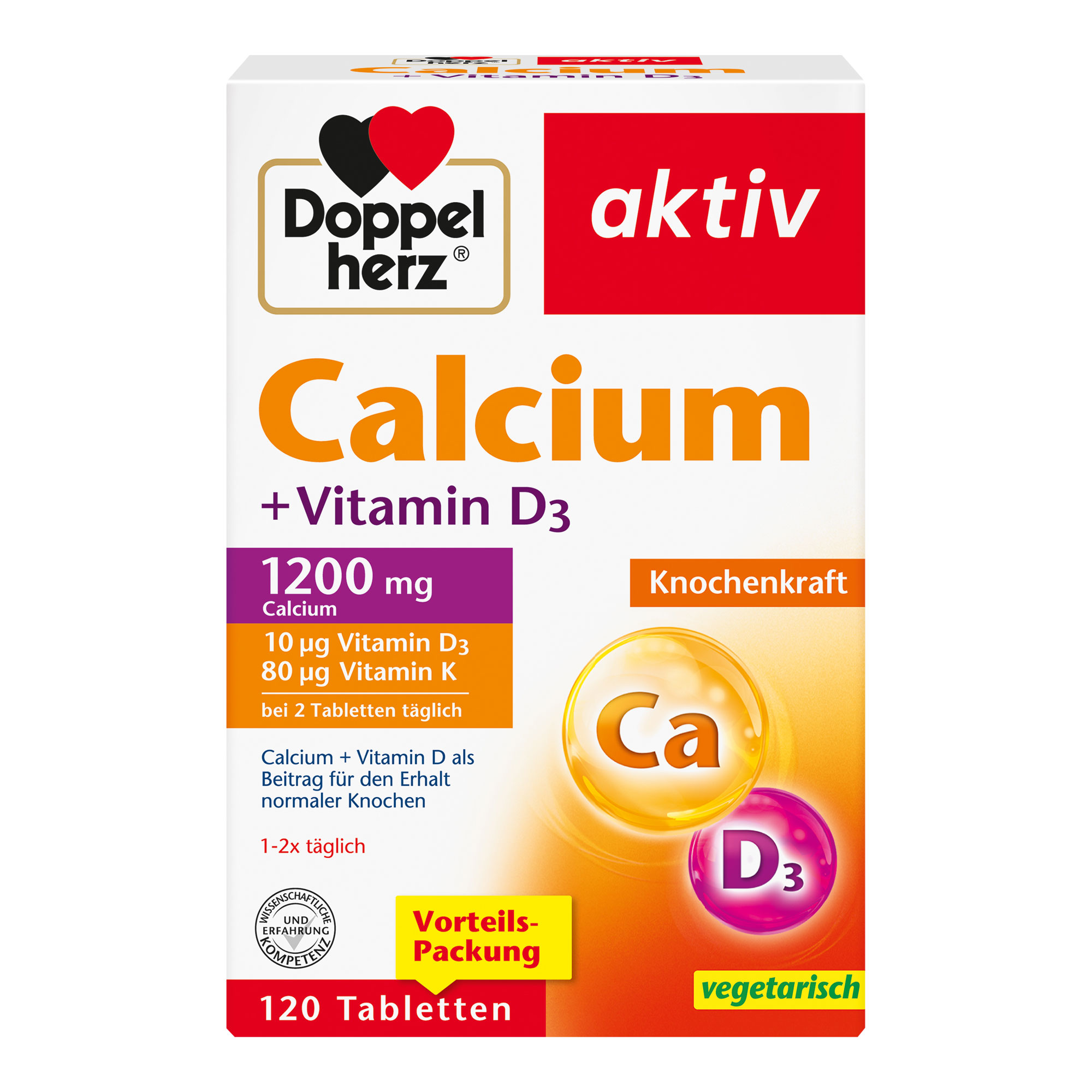 Nahrungsergänzungsmittel mit Calcium, Vitamin D und Vitamin K.