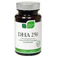 Nahrungsergänzungsmittel mit Docosahexaensäure (DHA), einer mehrfach ungesättigten, essentiellen Omega 3 Fettsäure.