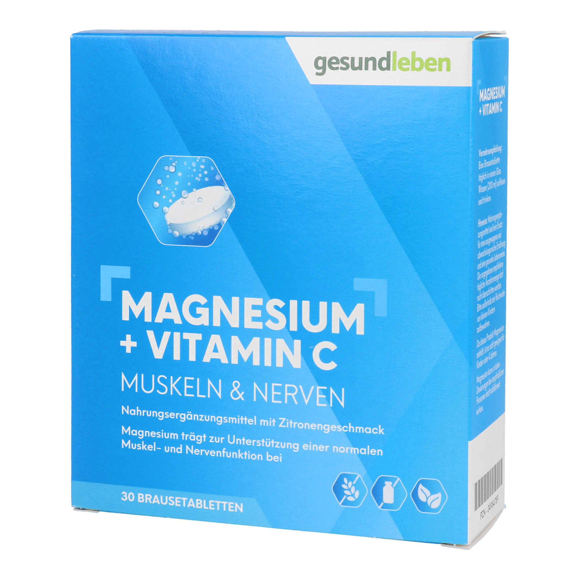 Nahrungsergänzungsmittel mit Magnesium und Vitamin C. Mit Zitronengeschmack.