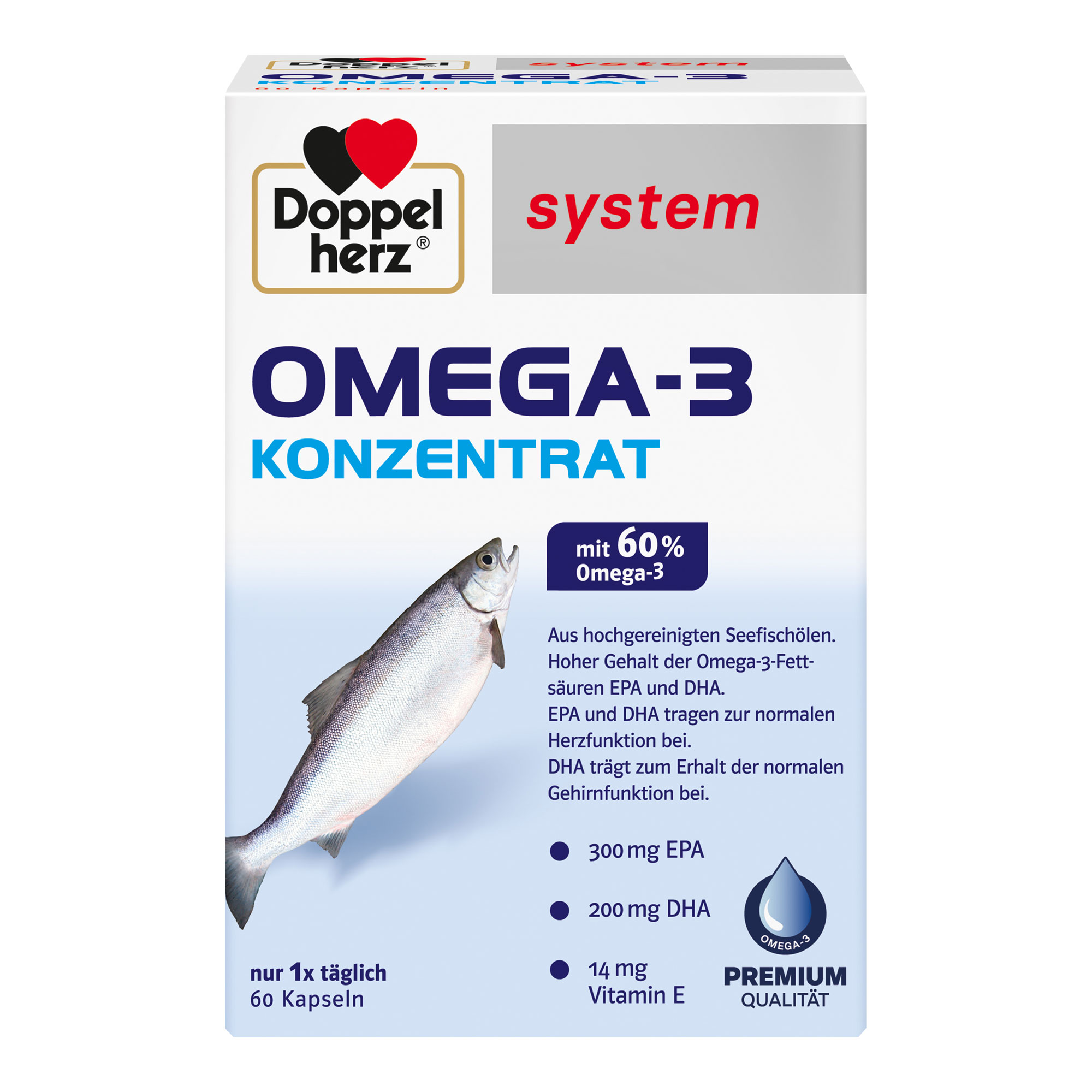 Nahrungsergänzungsmittek mit Omega-3 Konzentrat aus Seefischölen und Vitamin E.