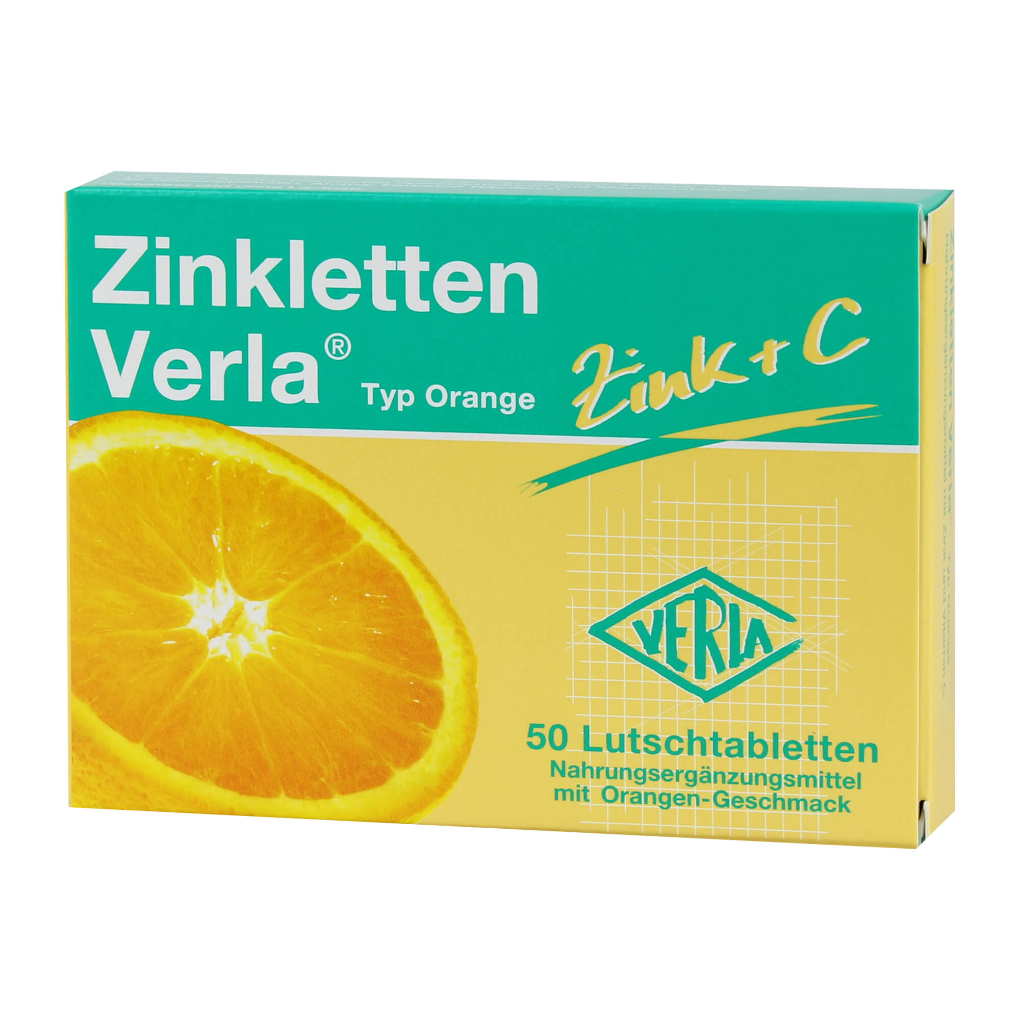 Nahrungsergänzungsmittel mit Zink und Vitamin C. Mit Orangengeschmack.