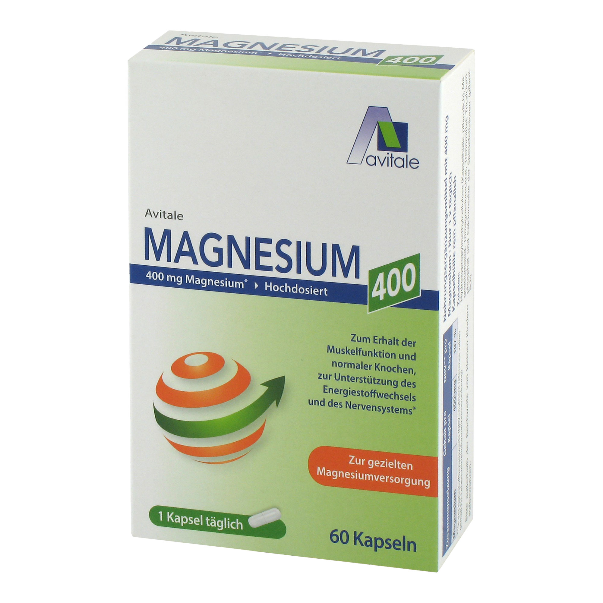Nahrungsergänzungsmittel mit 400 mg Magnesium.