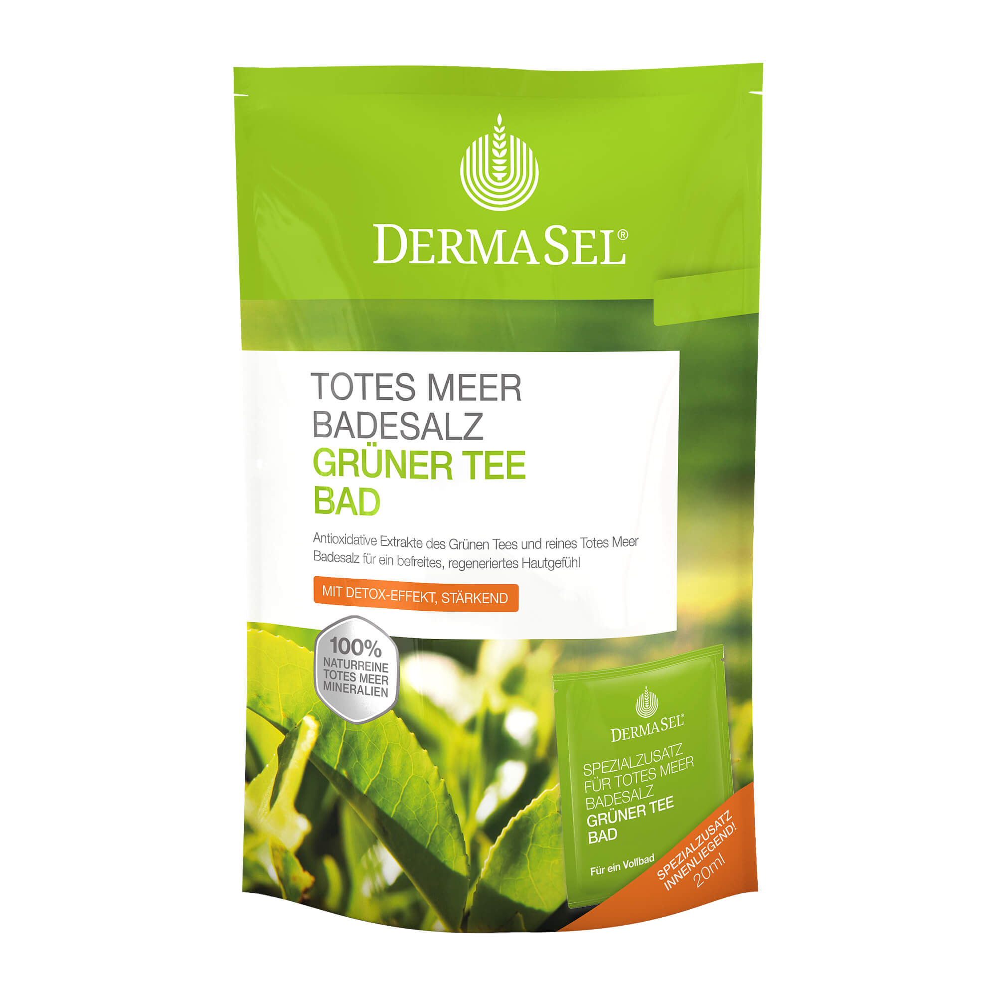 Der grüne Tee und das Salz des Toten Meers aktivieren den körpereigenen Entgiftungsprozess und regenerieren die Haut.
