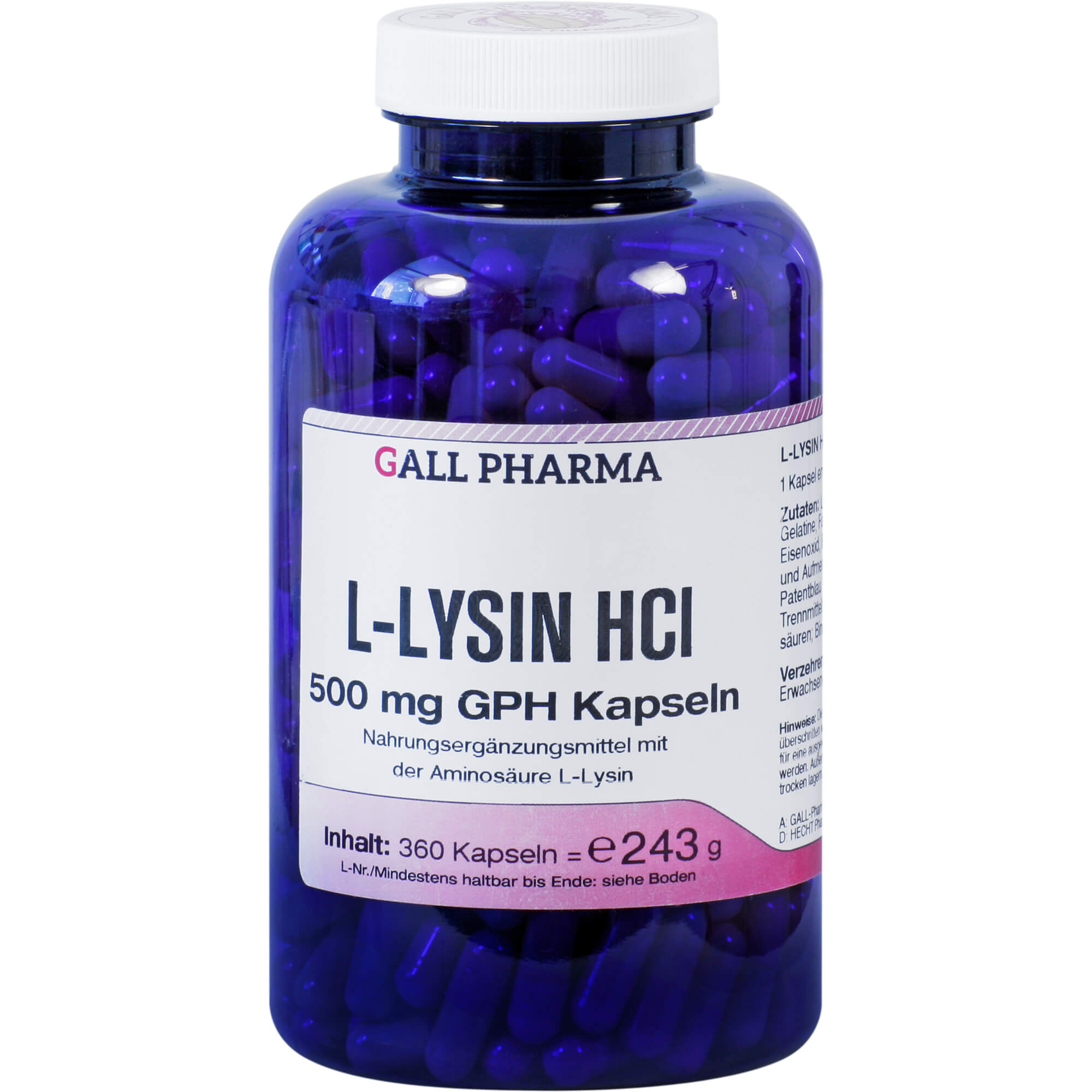 Nahrungsergänzungsmittel mit L-Lysinhydrochlorid.