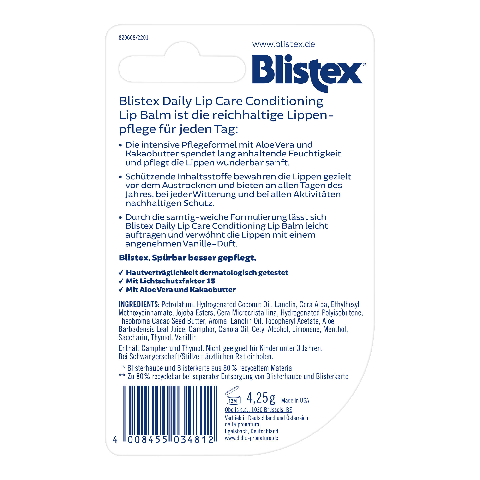 Blistex Daily Lip Care Conditioner Rückseite