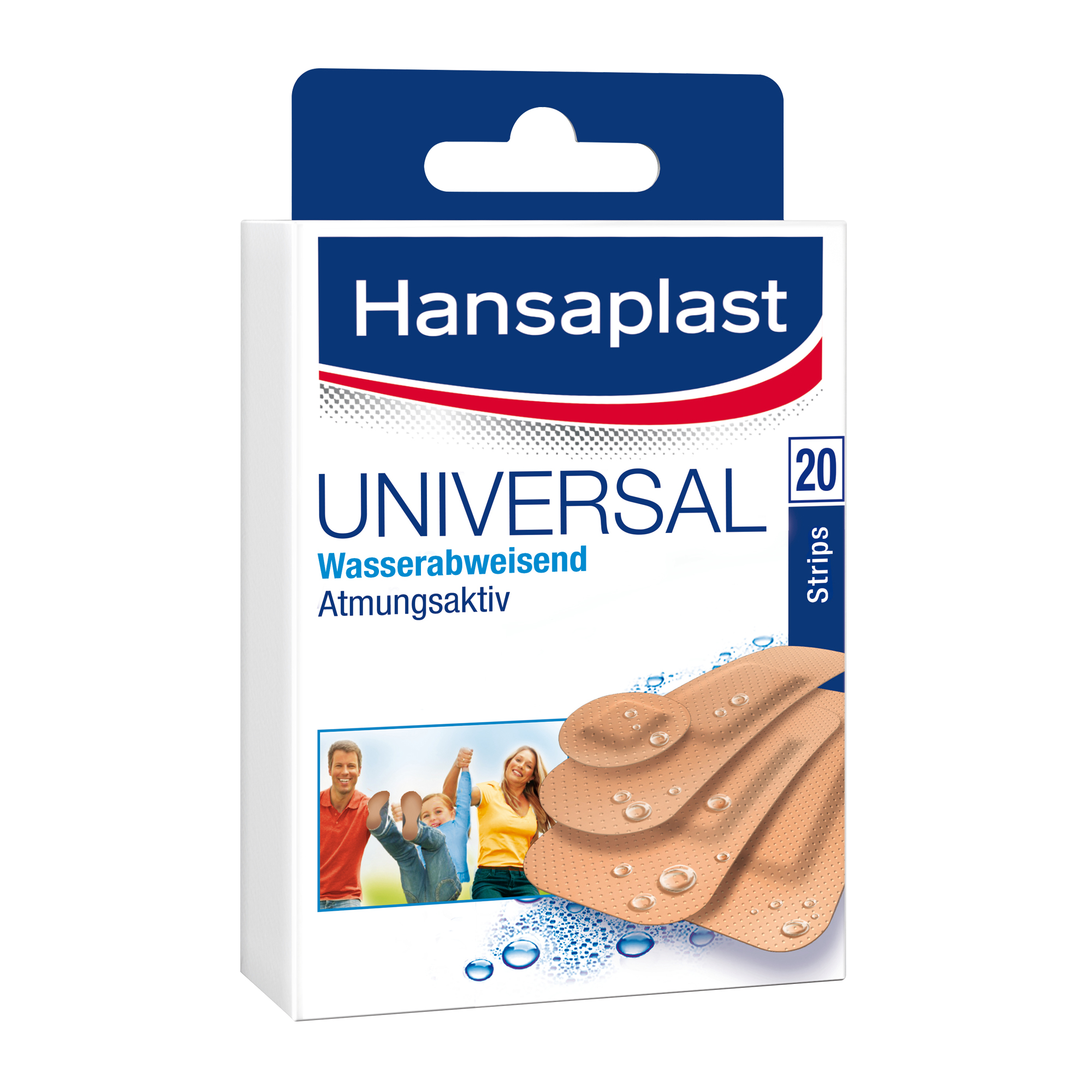 Hansaplast Universal wasserfeste Strips in 4 Größen für Bagatellverletzungen.