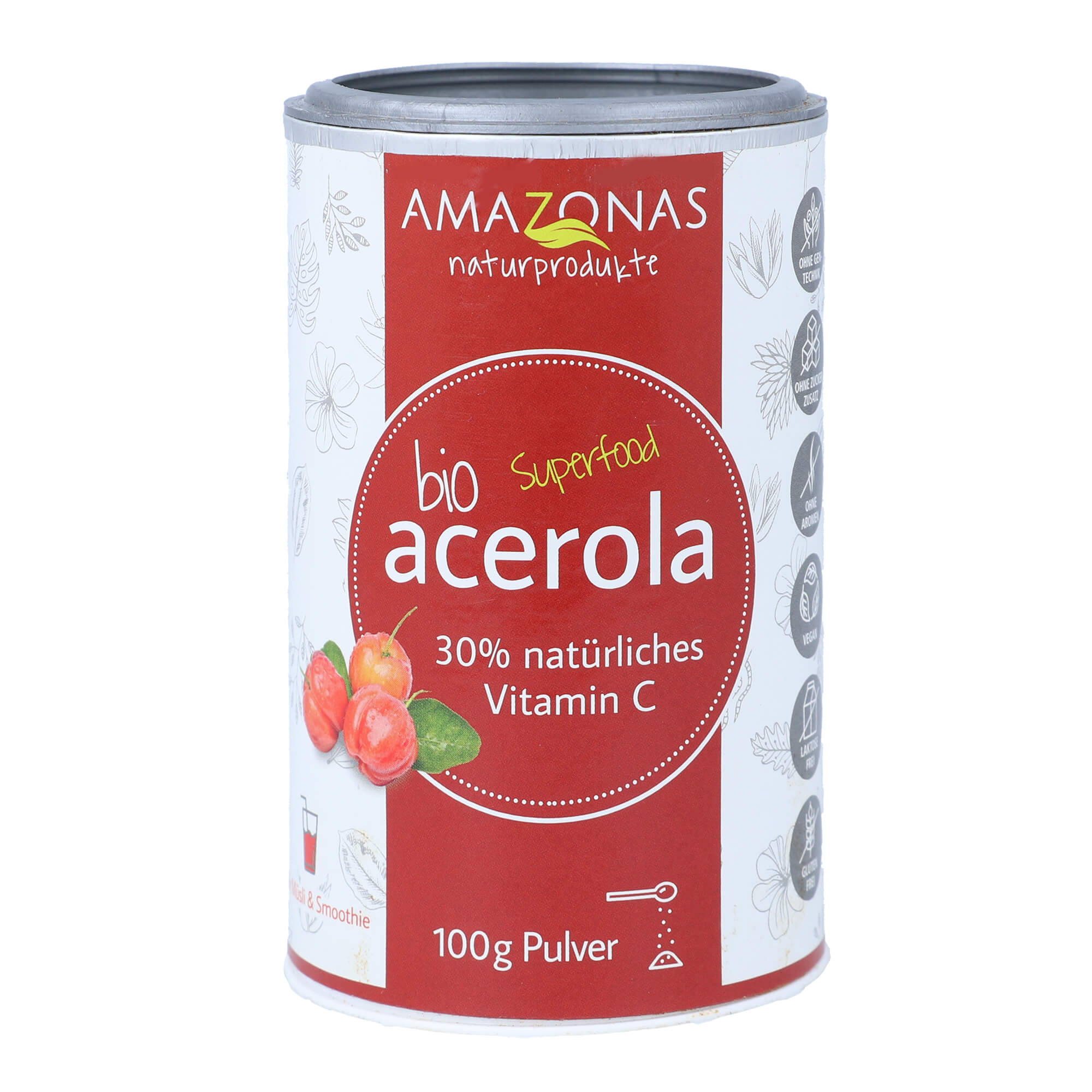 Bio Acerola Fruchtpulver mit 30 % natürlichem Vitamin C. Ohne Zusätze.