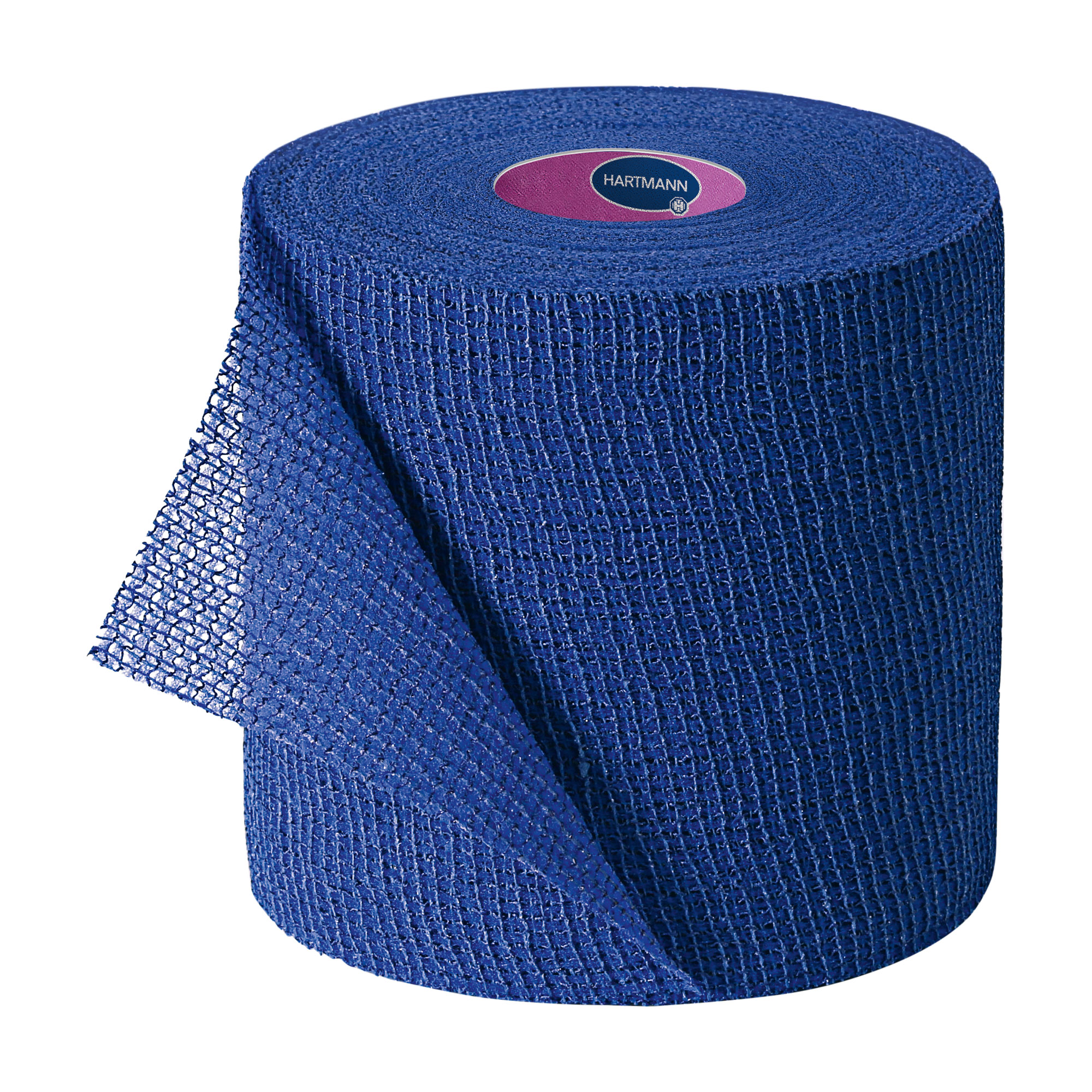 Einzeln verpackte kohäsive, elastische Fixierbinden. Mit dem zweifachen Hafteffekt. Farbe: blau.
