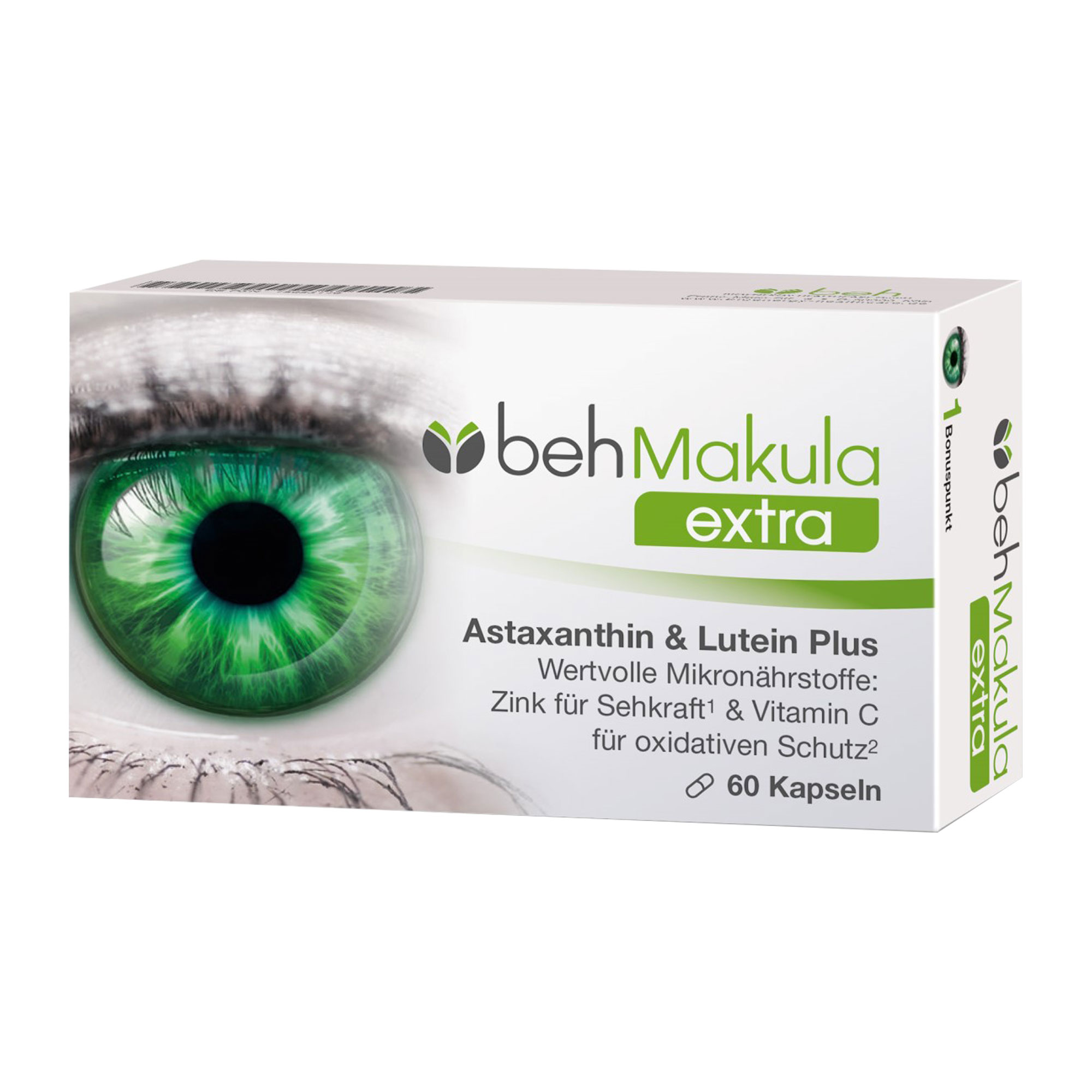 Nahrungsergänzungsmittel mit Vitaminen und Mineralstoffen, Lutein, Astaxanthin & Zeaxanthin. Für den Erhalt einer gesunden Augenfunktion und Sehkraft.