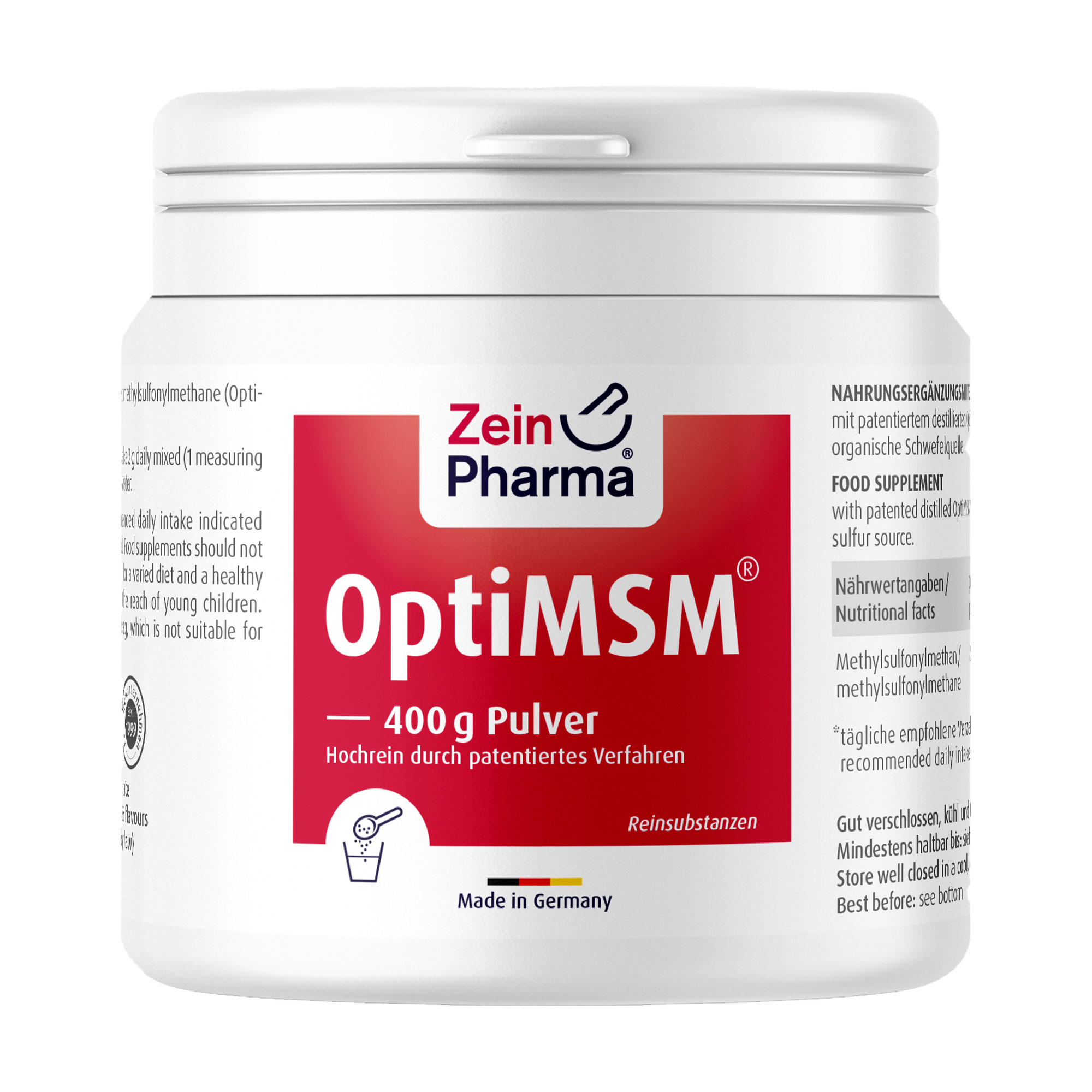 Nahrungsergänzungsmittel mit patentiertem destillierten OptiMSM als natürliche organische Schwefelquelle.