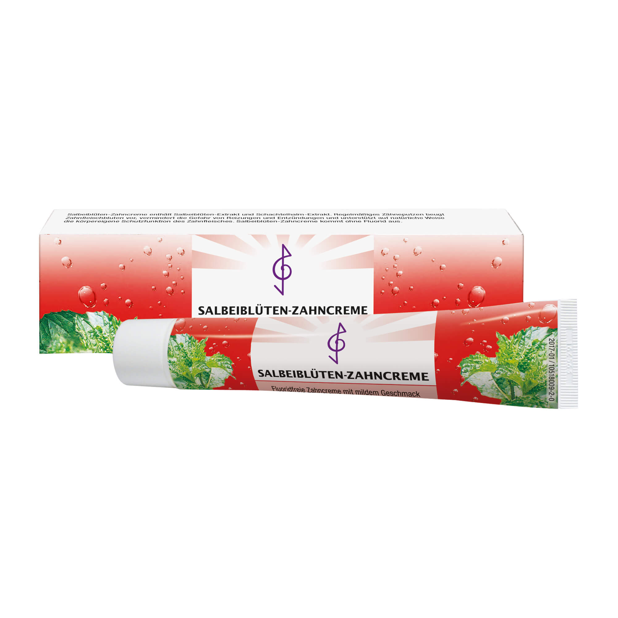 Fluoridfreie Zahncreme mit Salbeiblüten-Extrakt und Schachtelhalm-Extrakt.