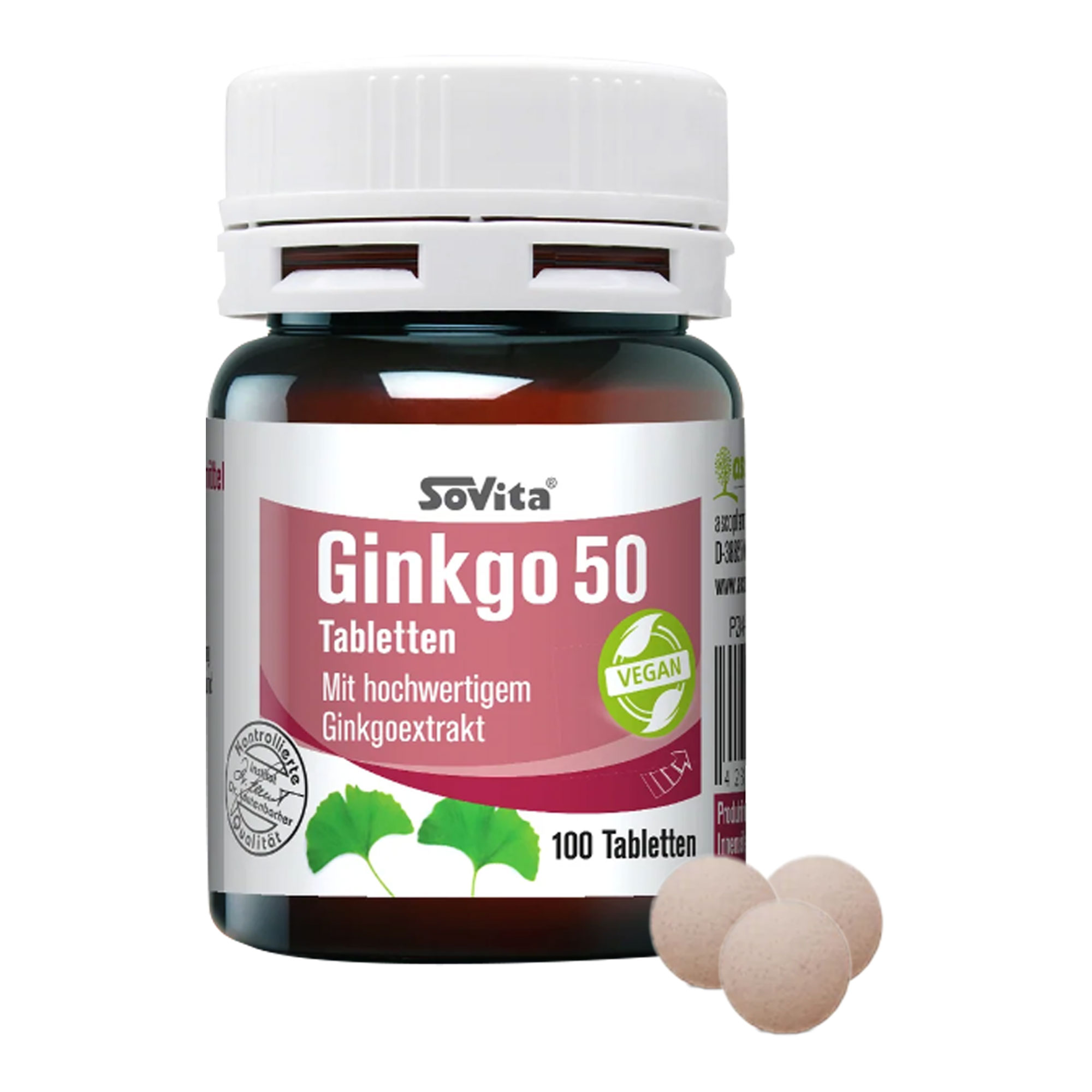 Nahrungsergänzungsmittel mit 50 mg Ginkgo Biloba.
