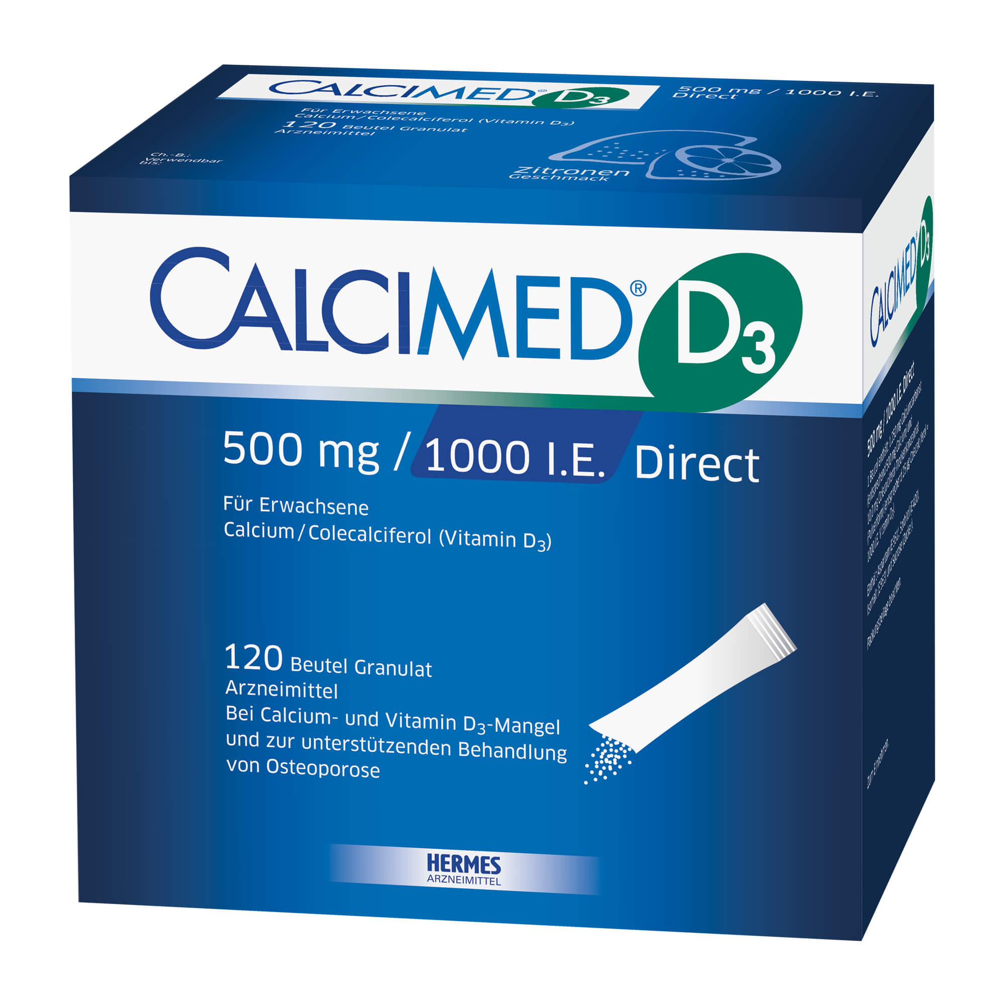 Calcium-Vitamin D3-Präparat. Zur Anwendung bei Erwachsenen. Mit Zitronengeschmack.