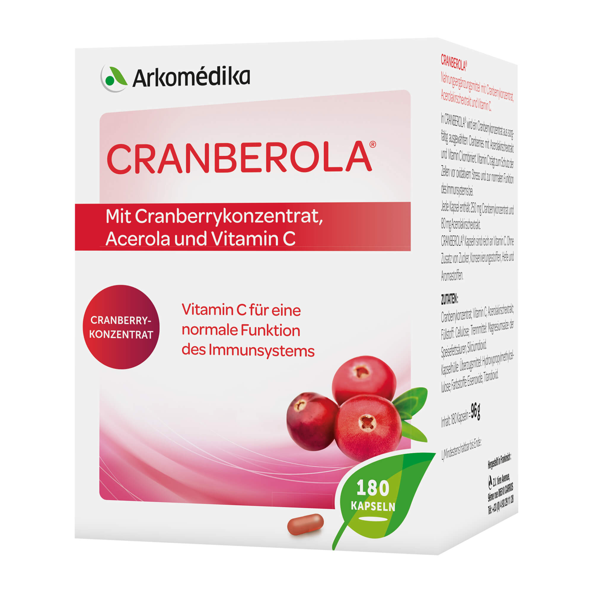 Nahrungsergänzungsmittel mit Cranberry-Fruchtpulver, Acerolakirschextrakt und Vitamin C.