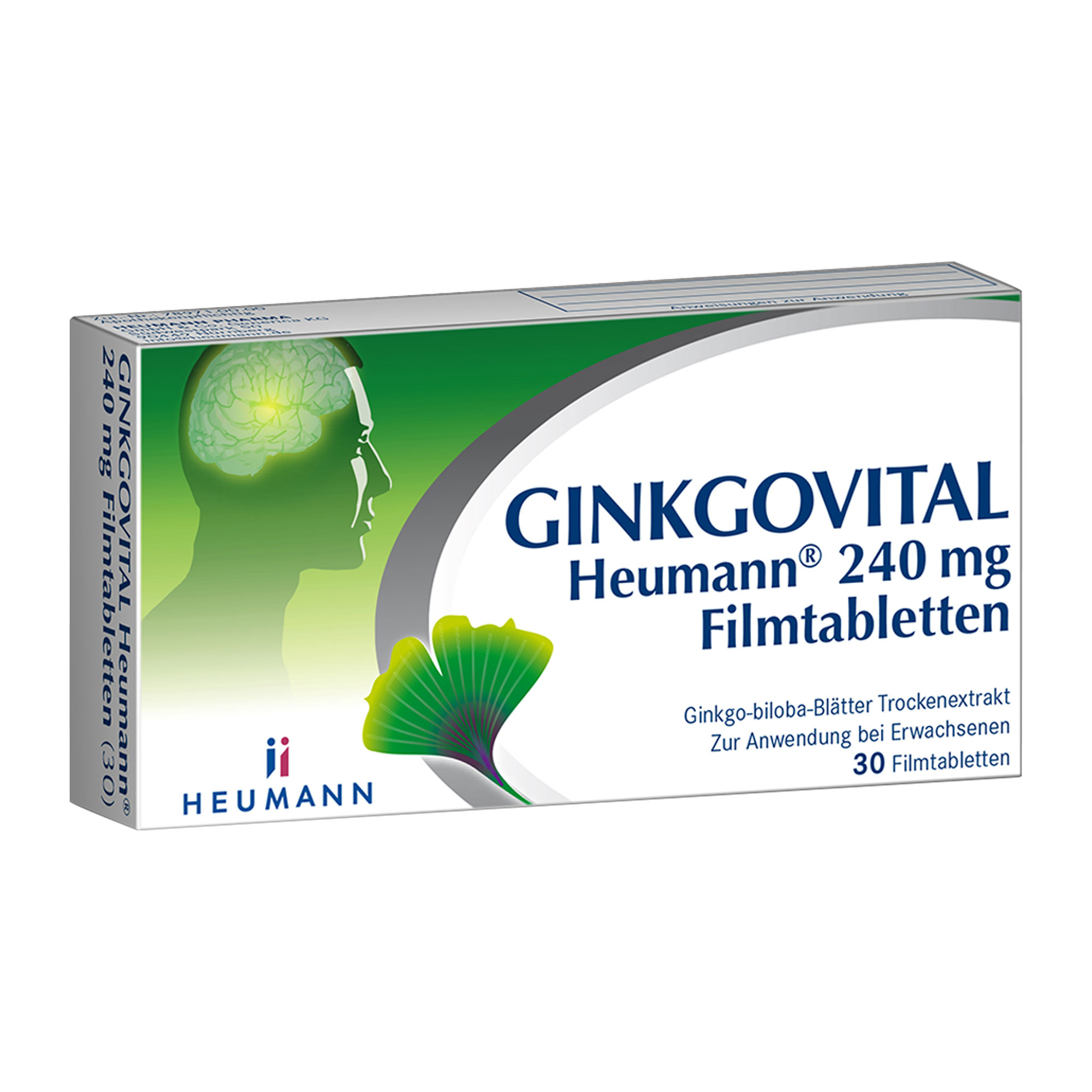 Pflanzliches Arzneimittel mit 240 mg Ginkgo-biloba-Blätter Trockenextrakt. Stärkt Gedächtnis und Konzentration.