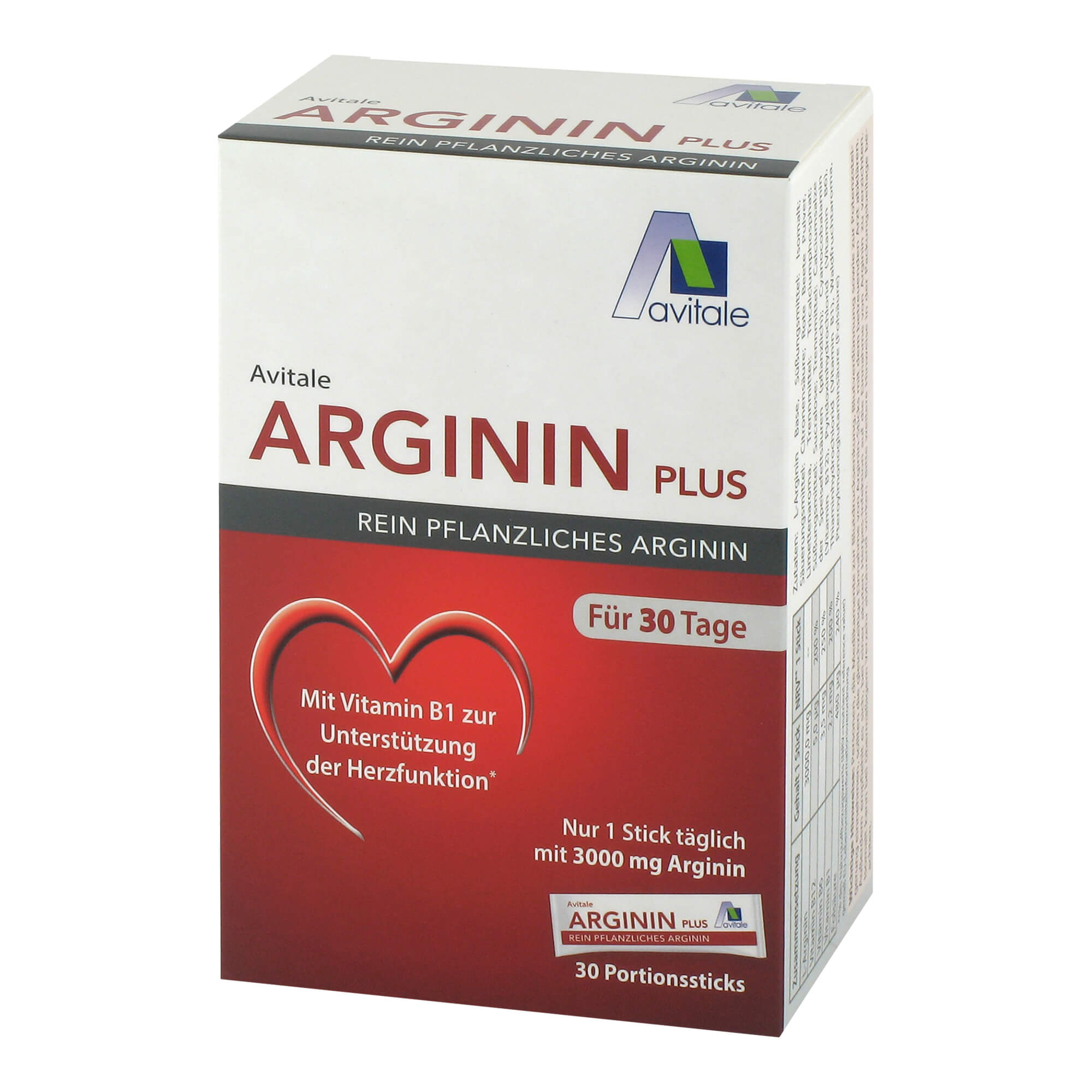 Portionssticks mit 3000 mg rein pflanzlichem Arginin sowie Vitamin B1, B6, B12 und Folsäure.