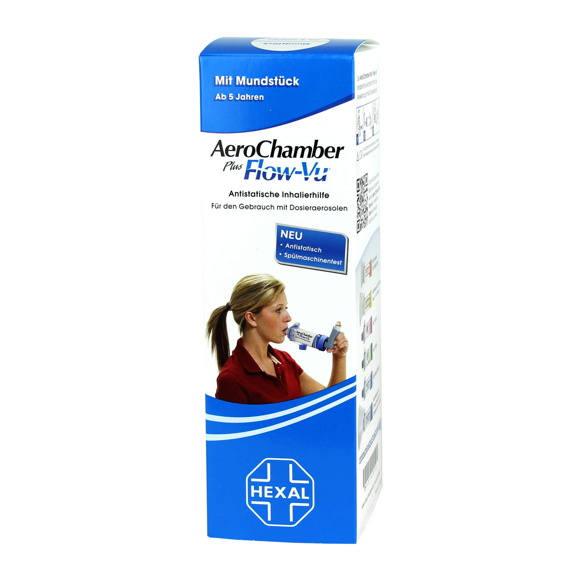Antistatische Inhalierhilfe mit Mundstück für Erwachsene und Kinder ab 5 Jahren.