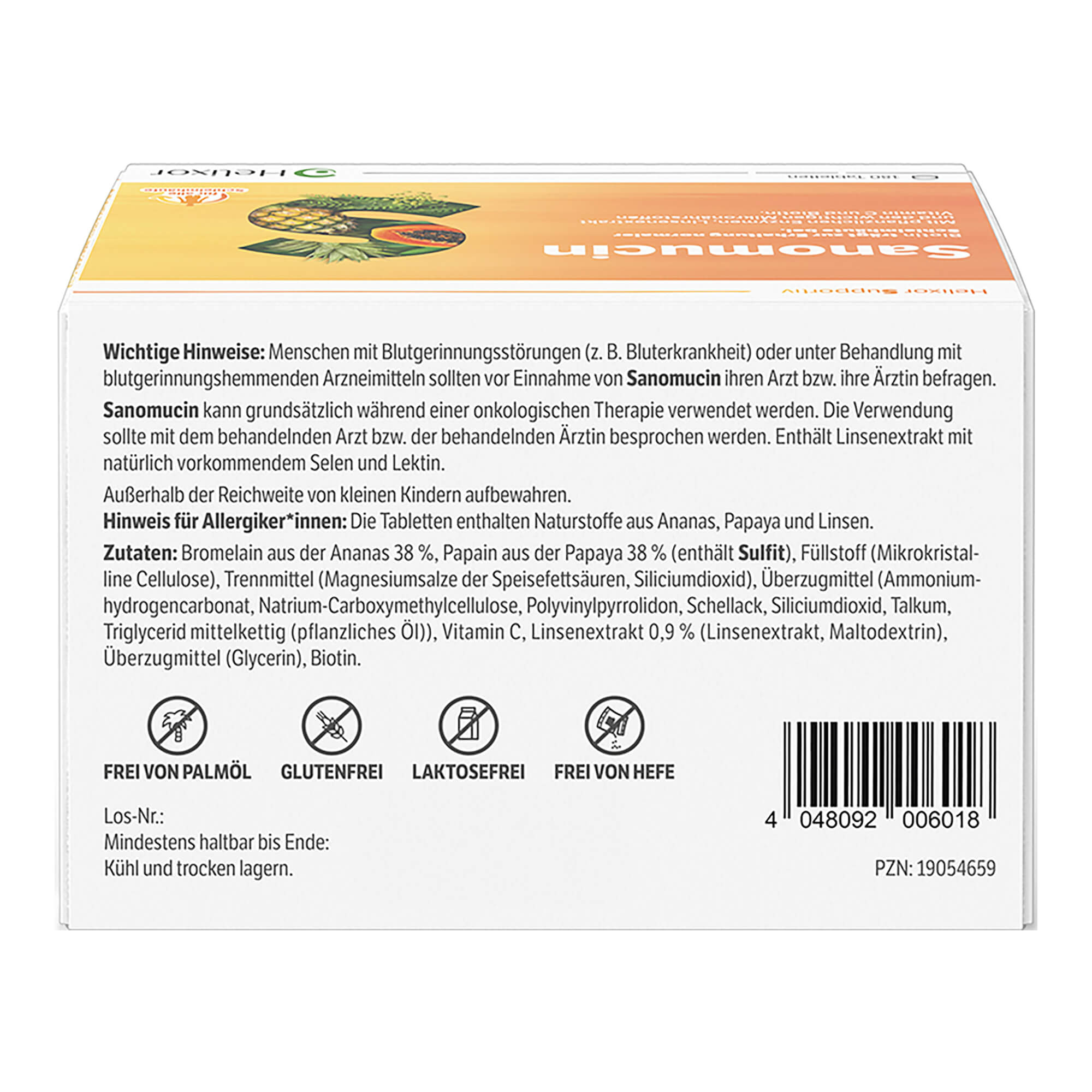 Helixor Supportiv Sanomucin Tabletten Packungsrückseite