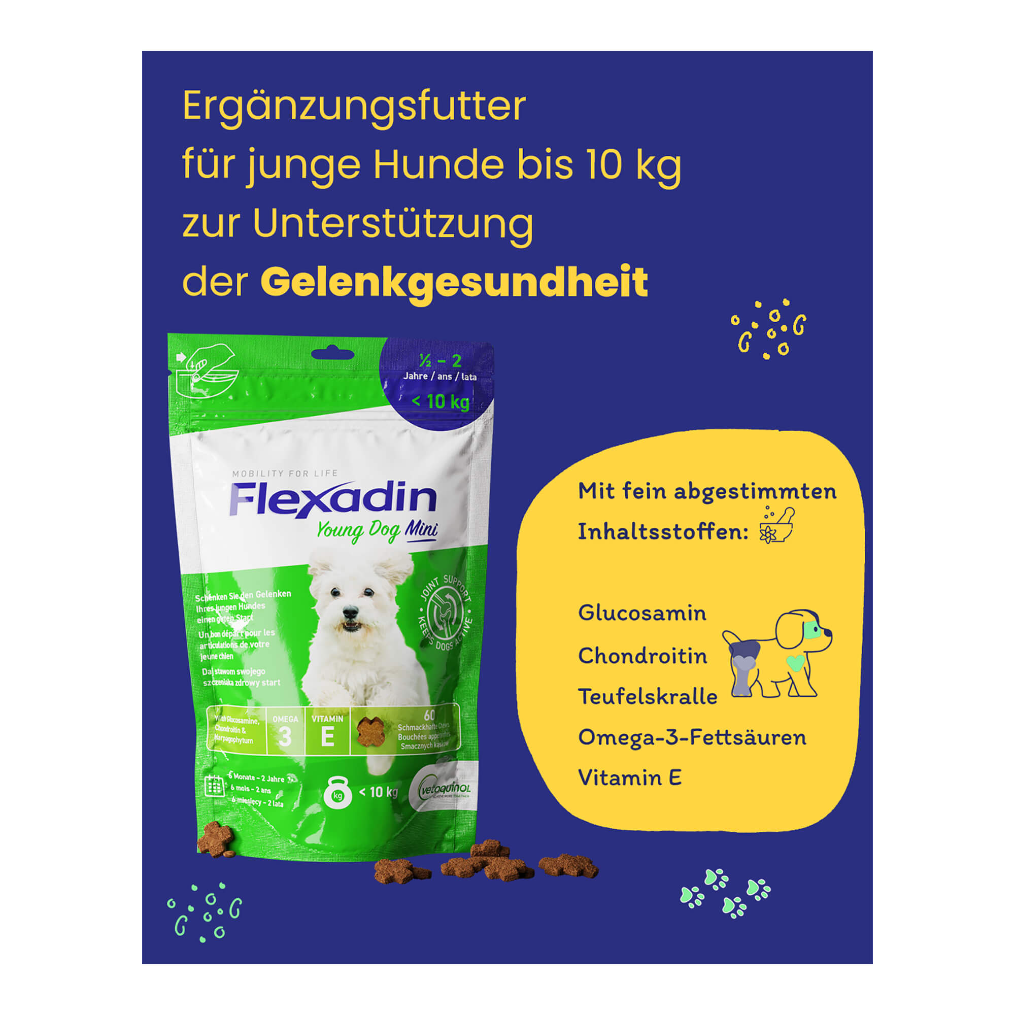 Grafik Flexadin Kausnack für junge Hunde Mini Gelenkgesundheit