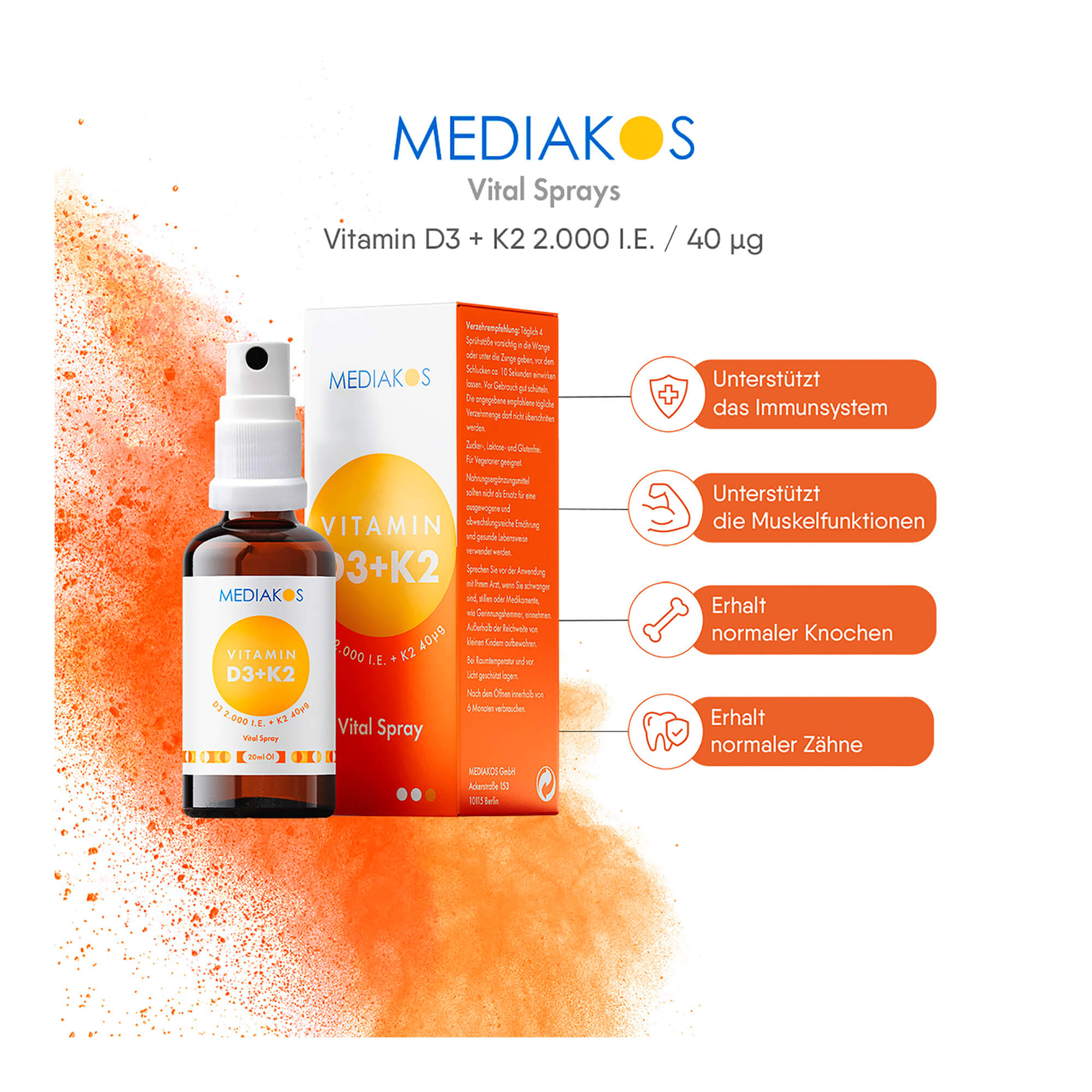 Mediakos Vitamin D3+K2 2.000 I.E. Vital Spray Vorteile