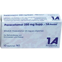 PARACETAMOL 250 mg Zäpfchen 1A Pharma. Für Kinder von 1 bis 6 Jahren.