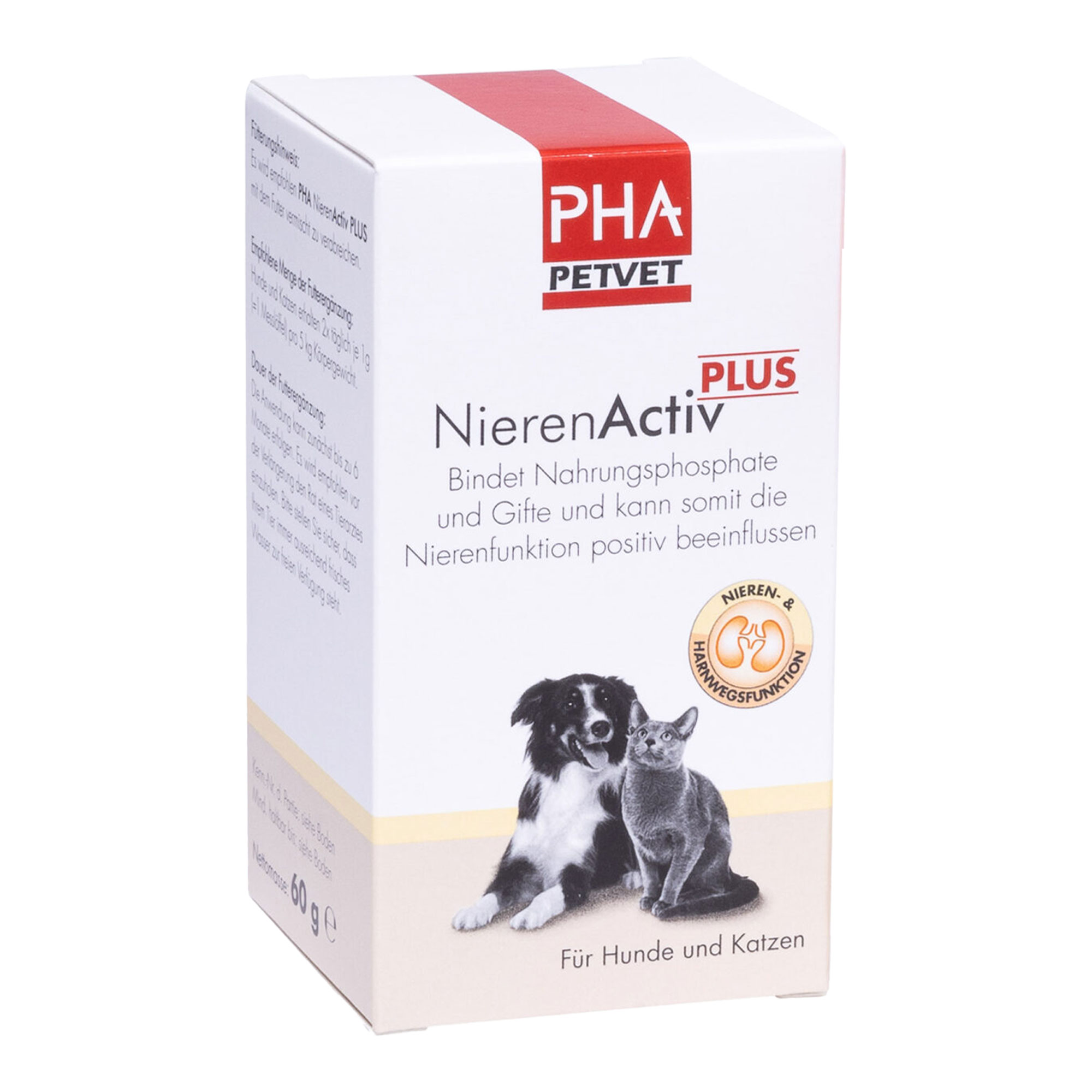 Ergänzungsfuttermittel für Hunde und Katzen. Bindet Nahrungsphosphate und Gifte und kann somit die Nierenfunktion positiv beeinflussen.