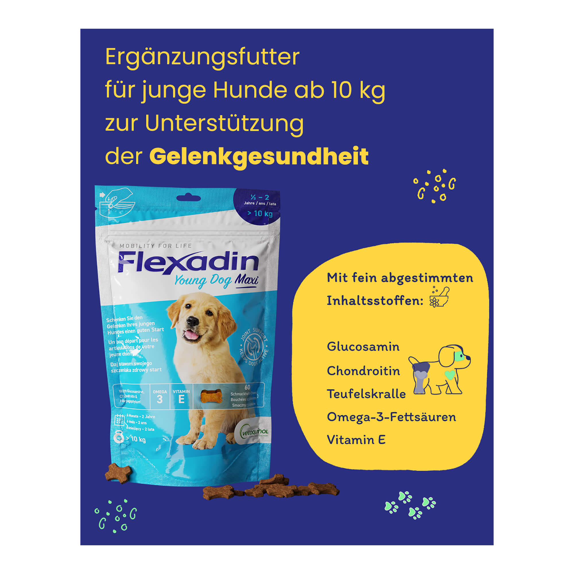 Grafik Flexadin Kausnack für junge Hunde Maxi Gelenkgesundheit