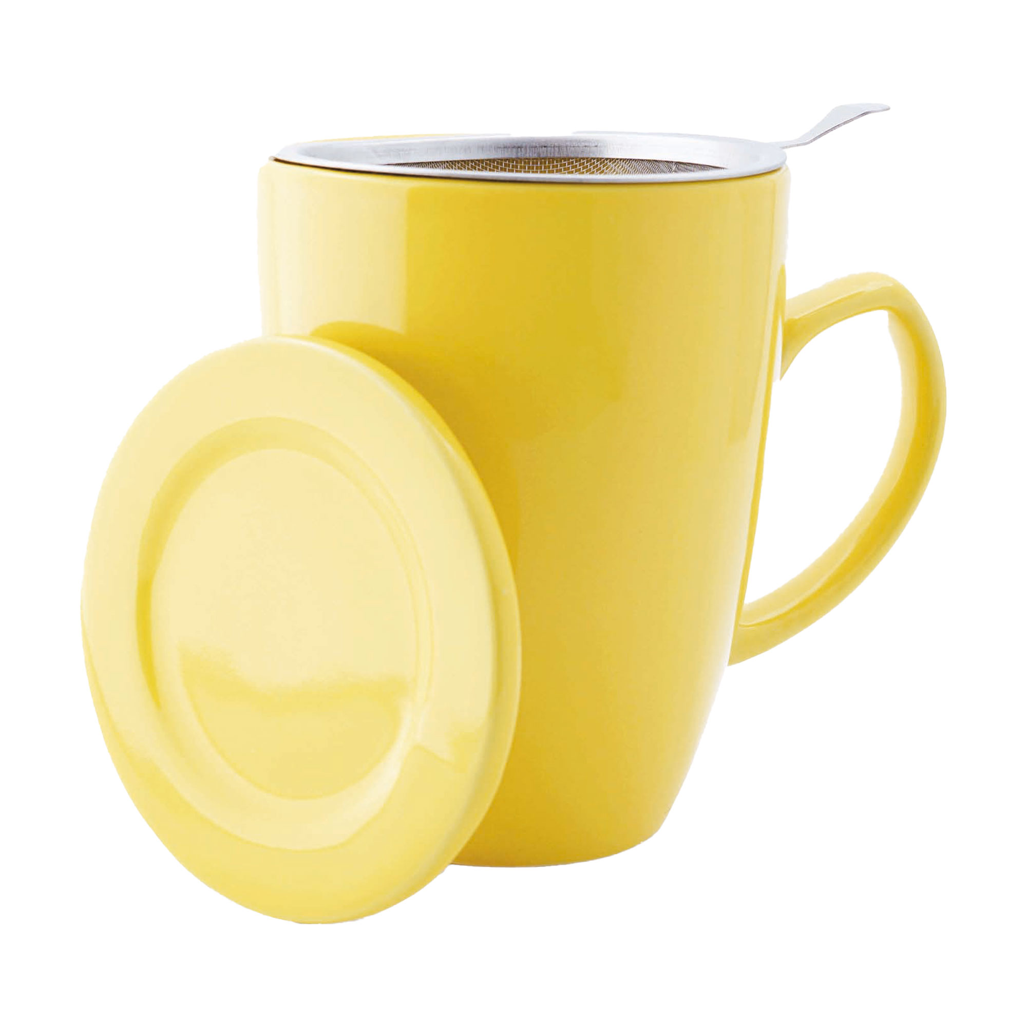 Teetasse mit Siebeinsatz und Deckel. Farbe: Sonnengelb. Mit 0,35 Liter Fassungsvermögen.