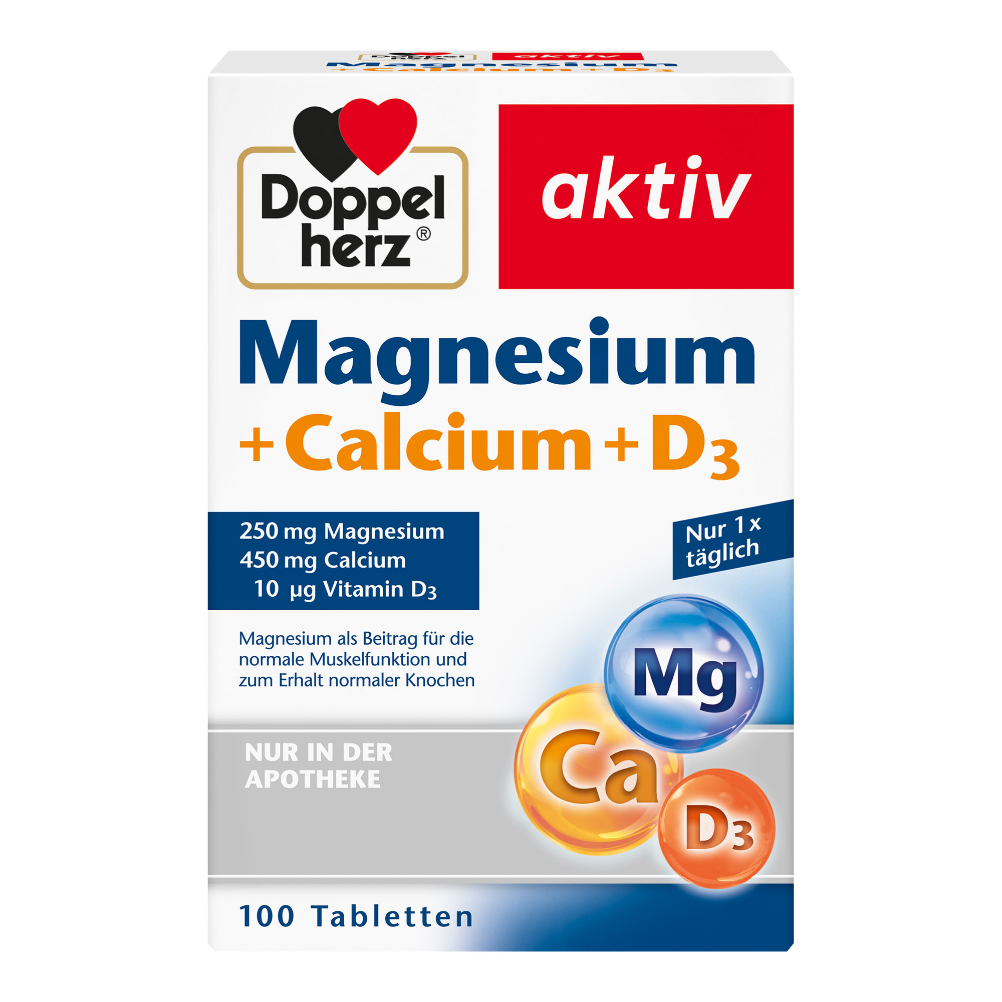 Nahrungsergänzungsmittel mit Magnesium, Calcium und Vitamin D.
