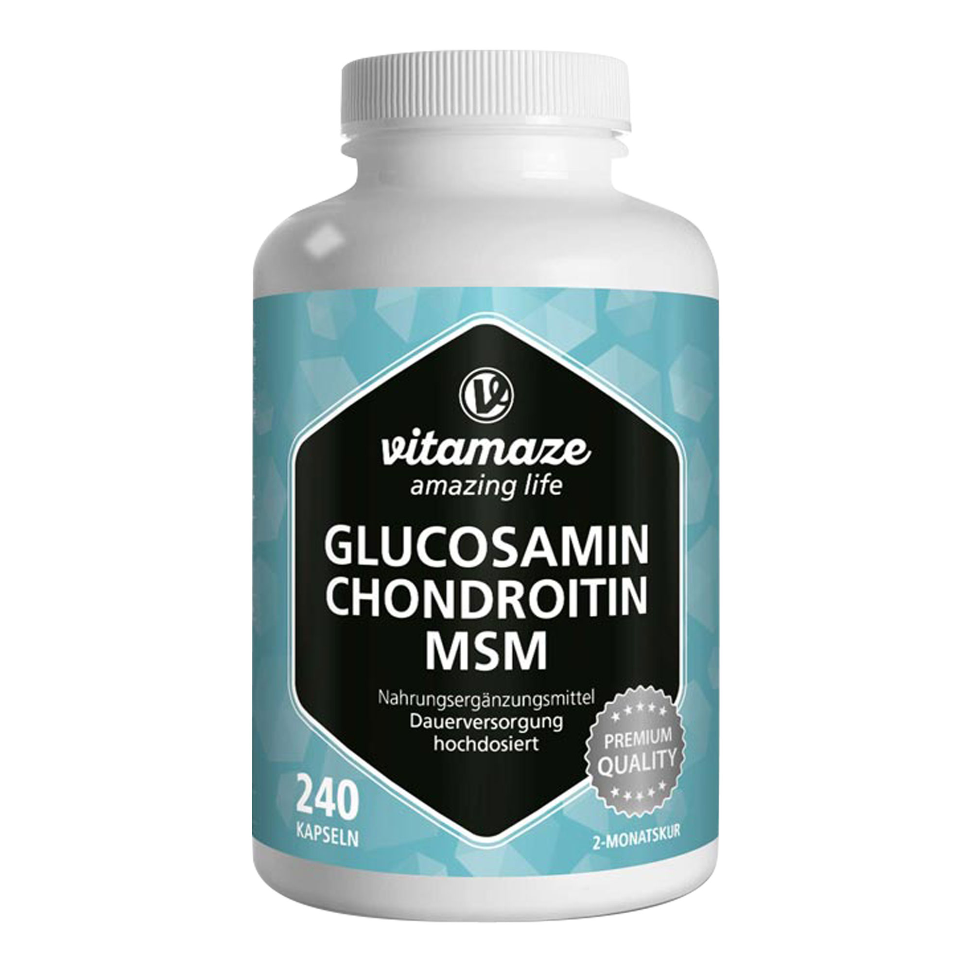 Nahrungsergänzungsmittel mit Glucosamin, Chondroitin, MSM (Methylsulfonylmethan) & Vitamin C. Zur Förderung der Gelenkleistung.