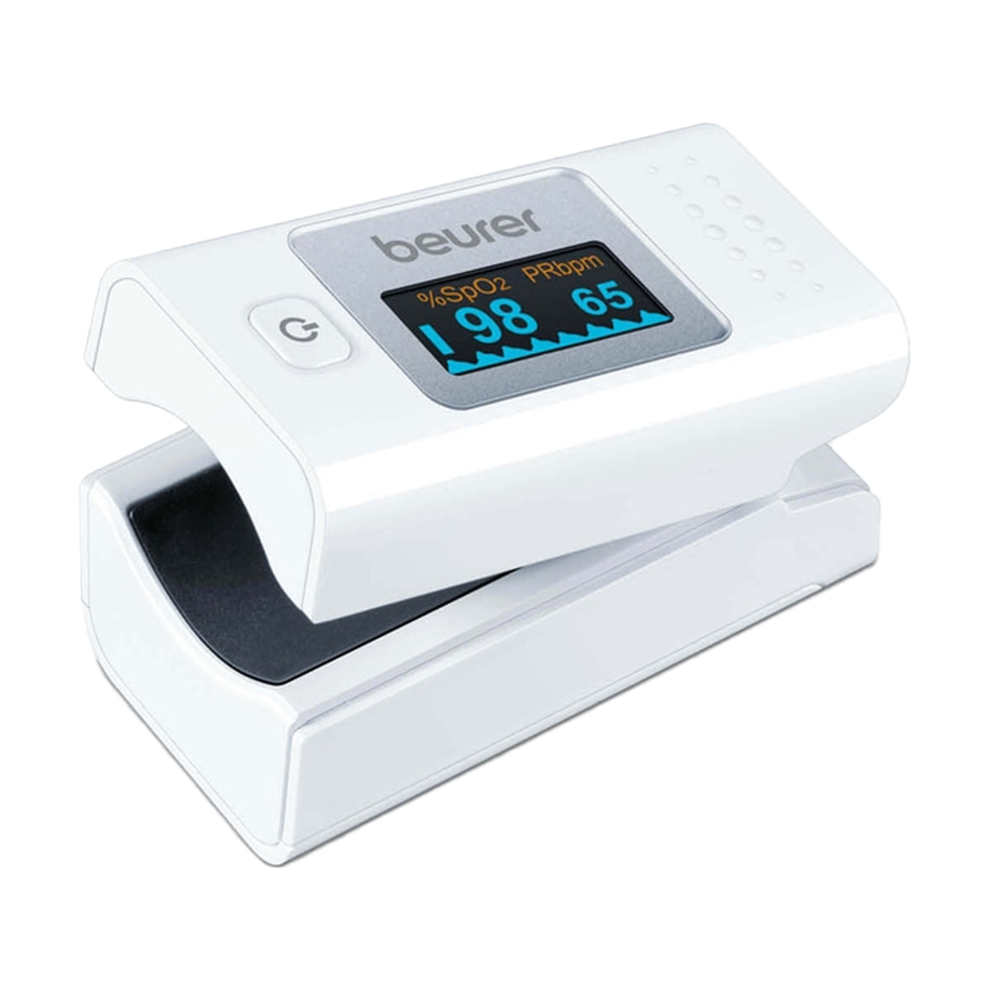 Handliches Pulsoximeter zur Messung der Sauerstoffsättigung und Herzfrequenz.