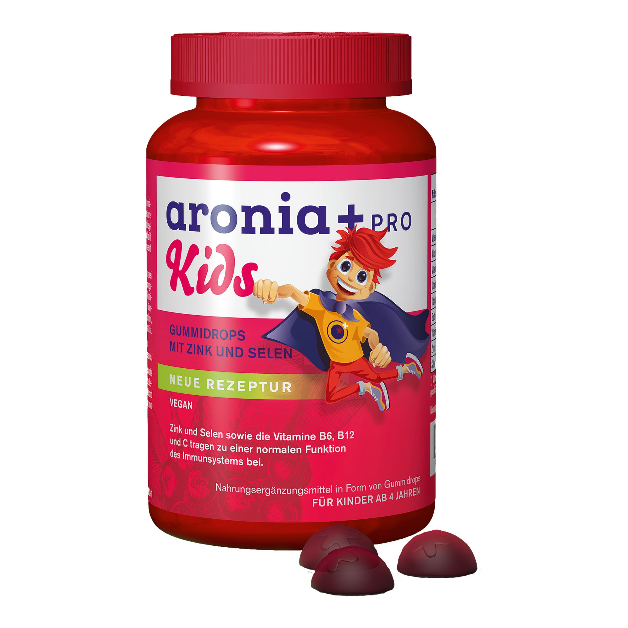 Nahrungsergänzungsmittel mit Aronia, Zink und Selen sowie ausgewählte B-Vitamine und Vitamin C. Für Kinder ab 4 Jahren und Erwachsene.