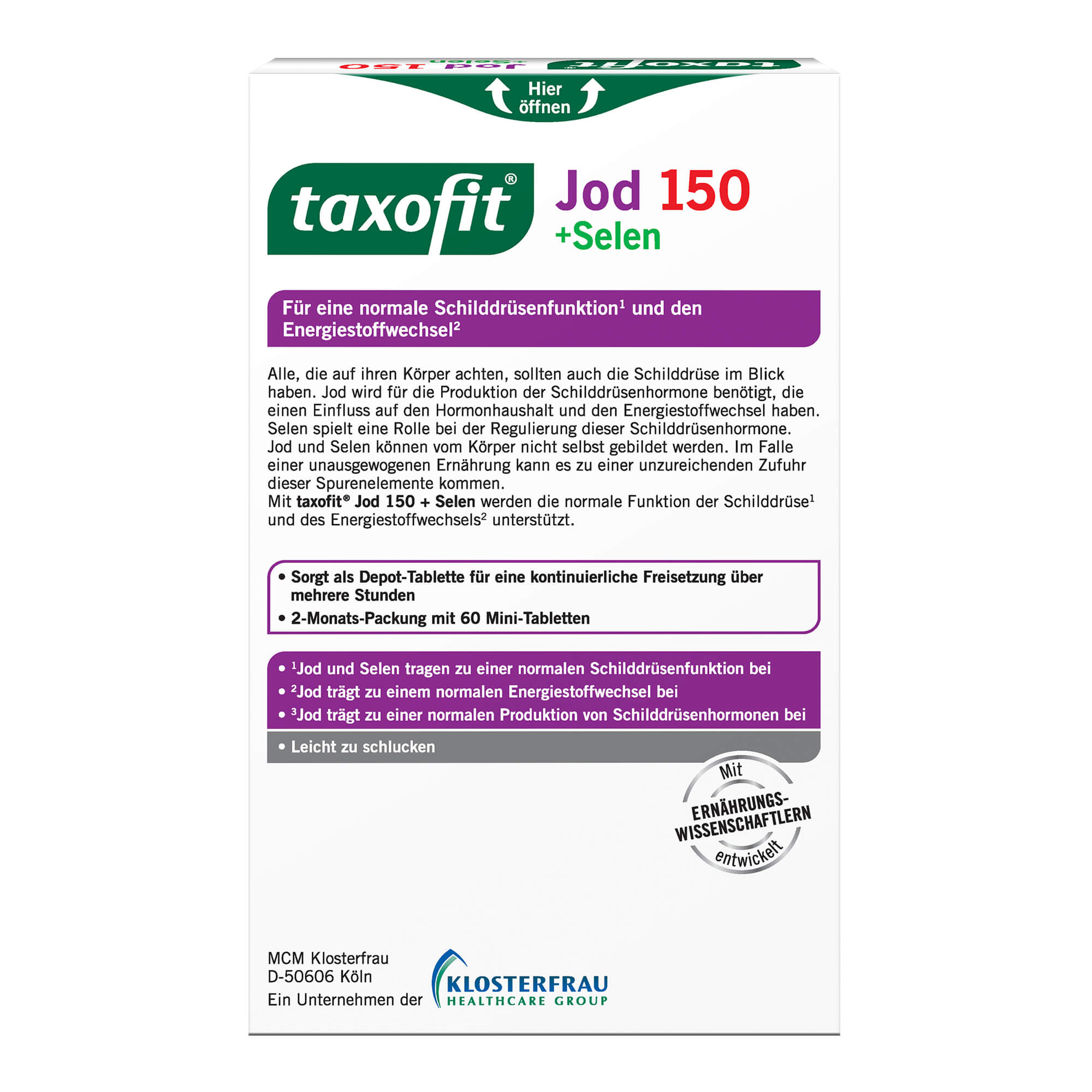 Taxofit Jod 150+Selen Tabletten Packungsrückseite