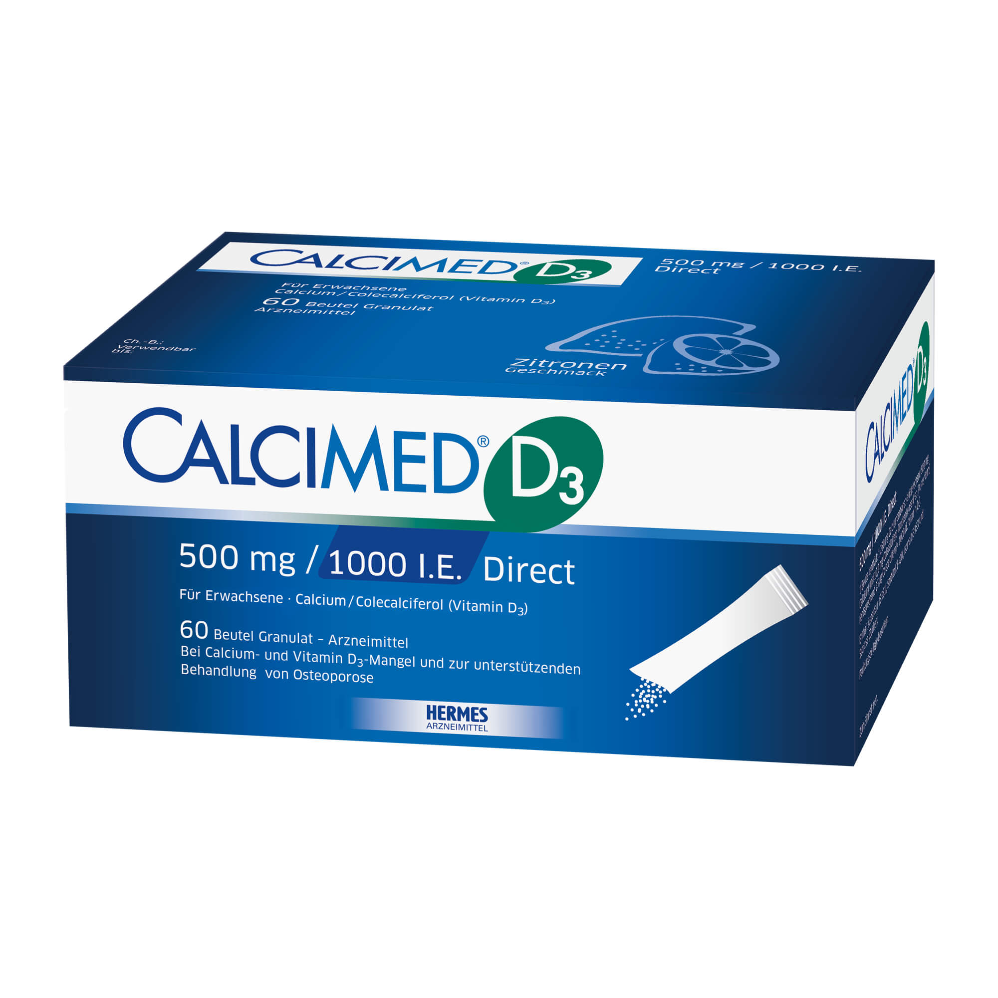 Calcium-Vitamin D3-Präparat. Zur Anwendung bei Erwachsenen. Mit Zitronengeschmack.