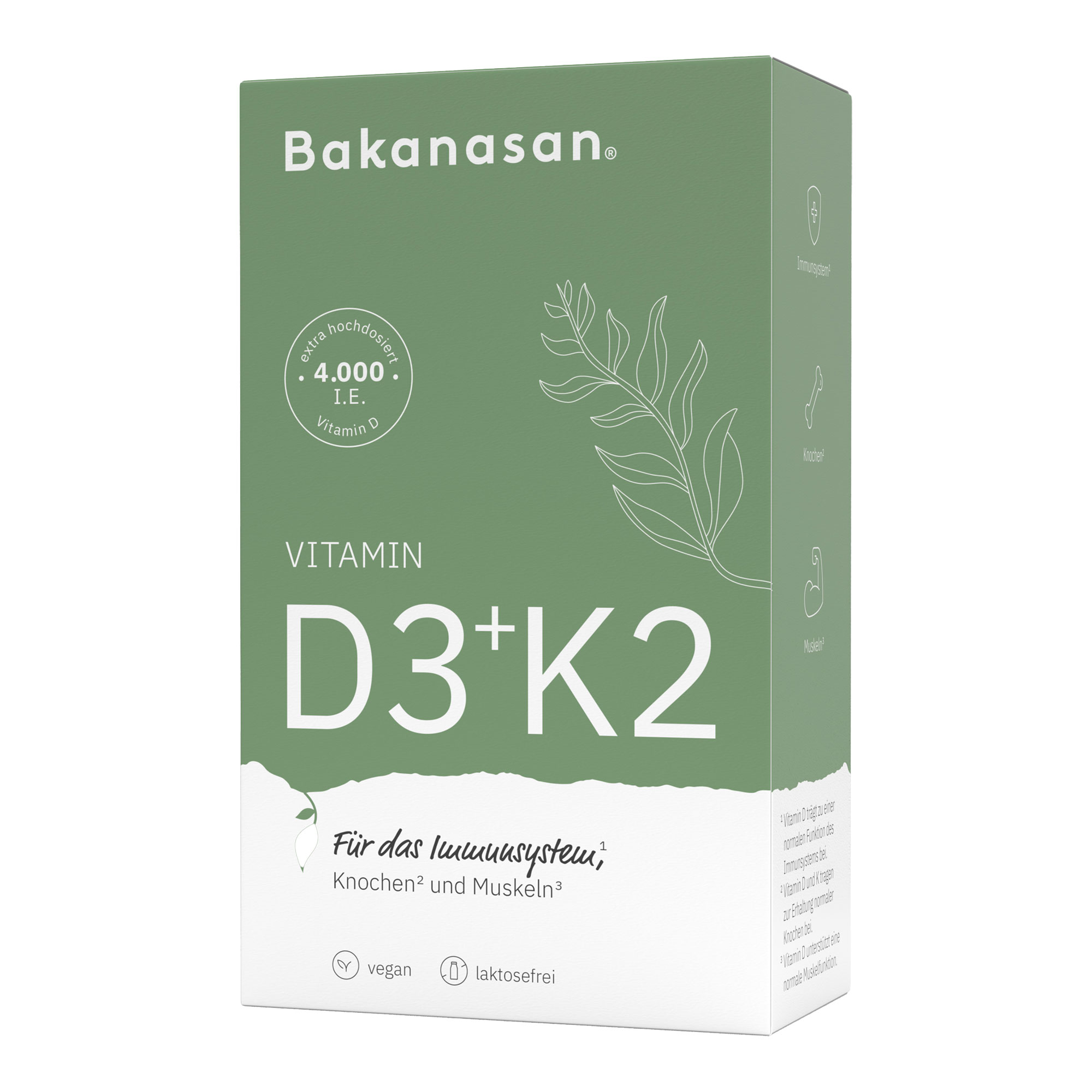 Nahrungsergänzungsmittel mit Vitamin D3, K2 und natürlichem Chlorella-Pulver.