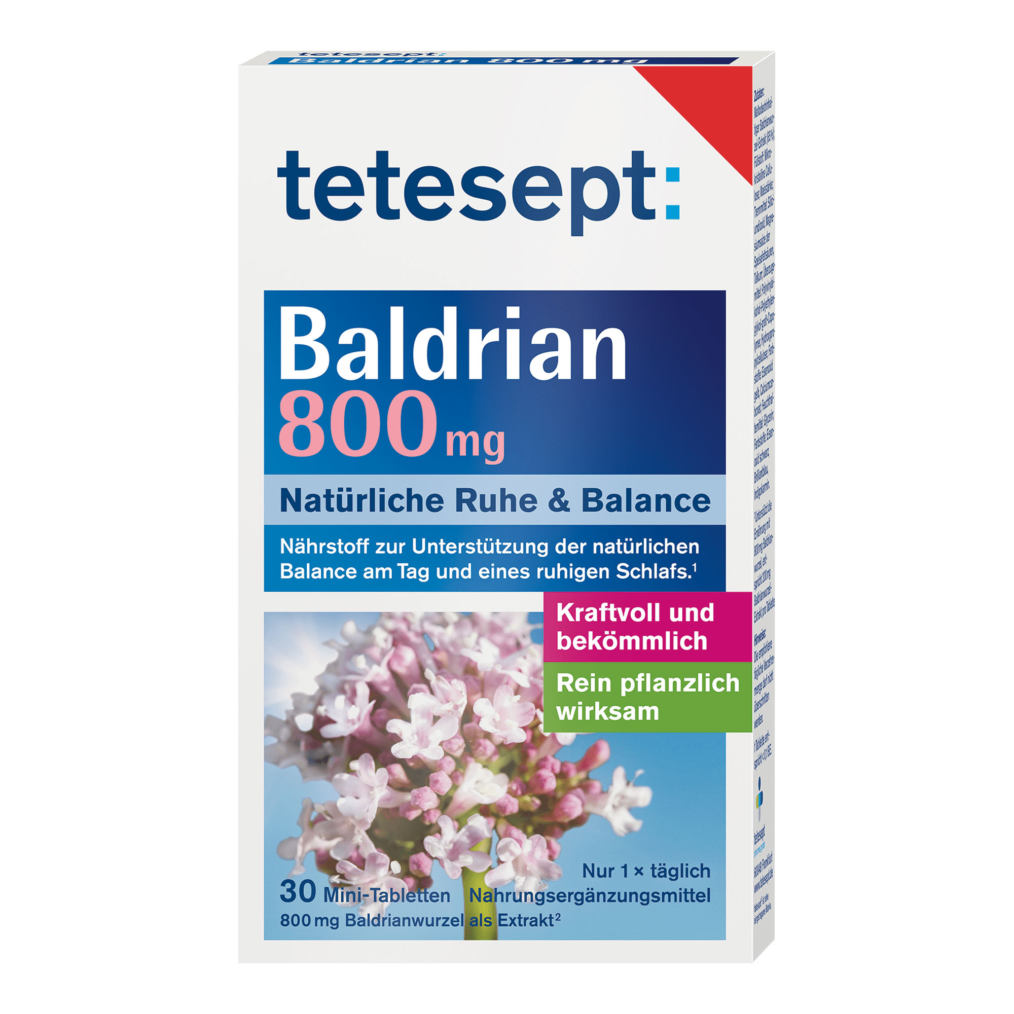 Nahrungsergänzungsmittel mit Baldrianwurzel-Extrakt in praktischer Mini-Tablette.