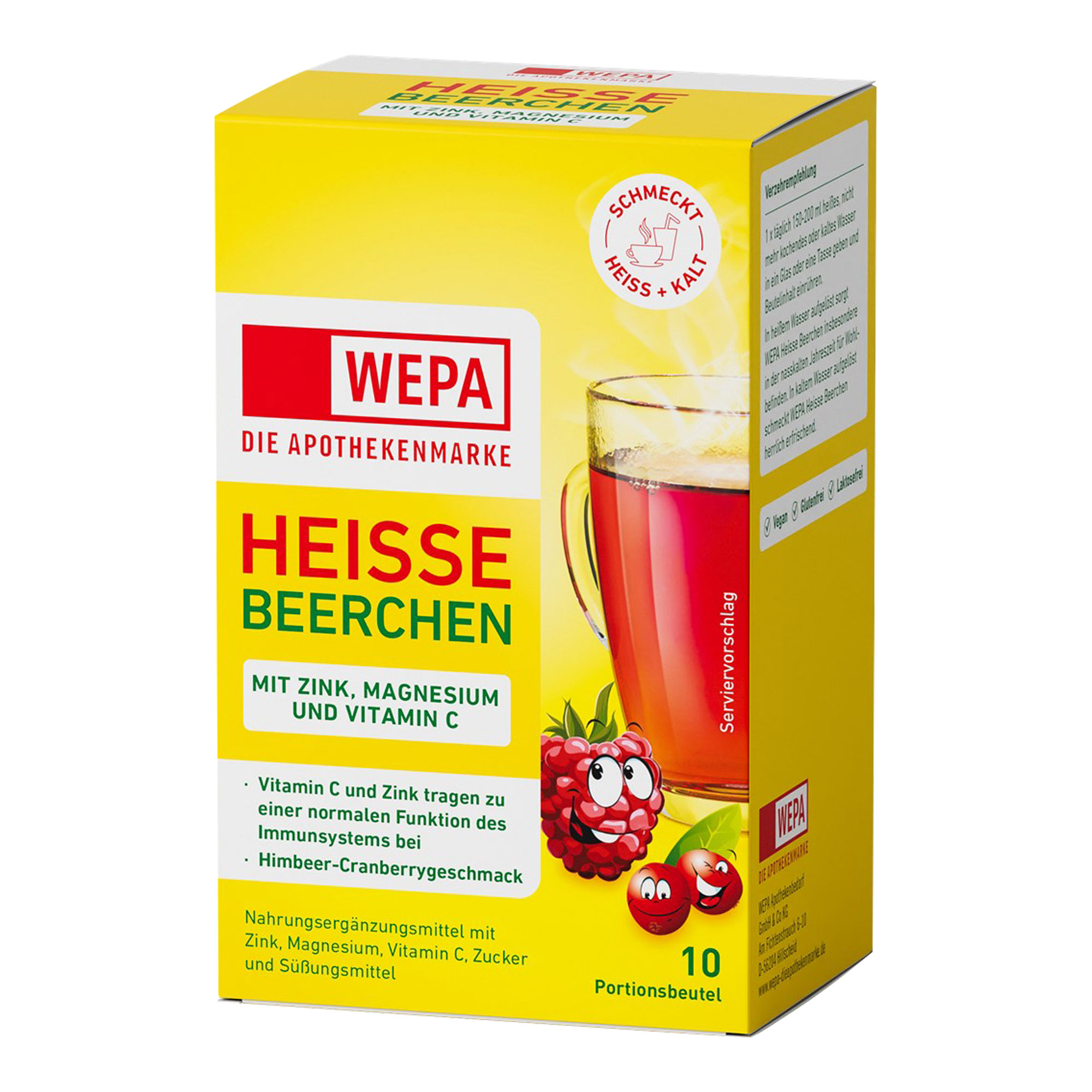 Nahrungsergänzungsmittel mit Zink, Magnesium und Vitamin C. Mit Himbeer-Cranberrygeschmack.