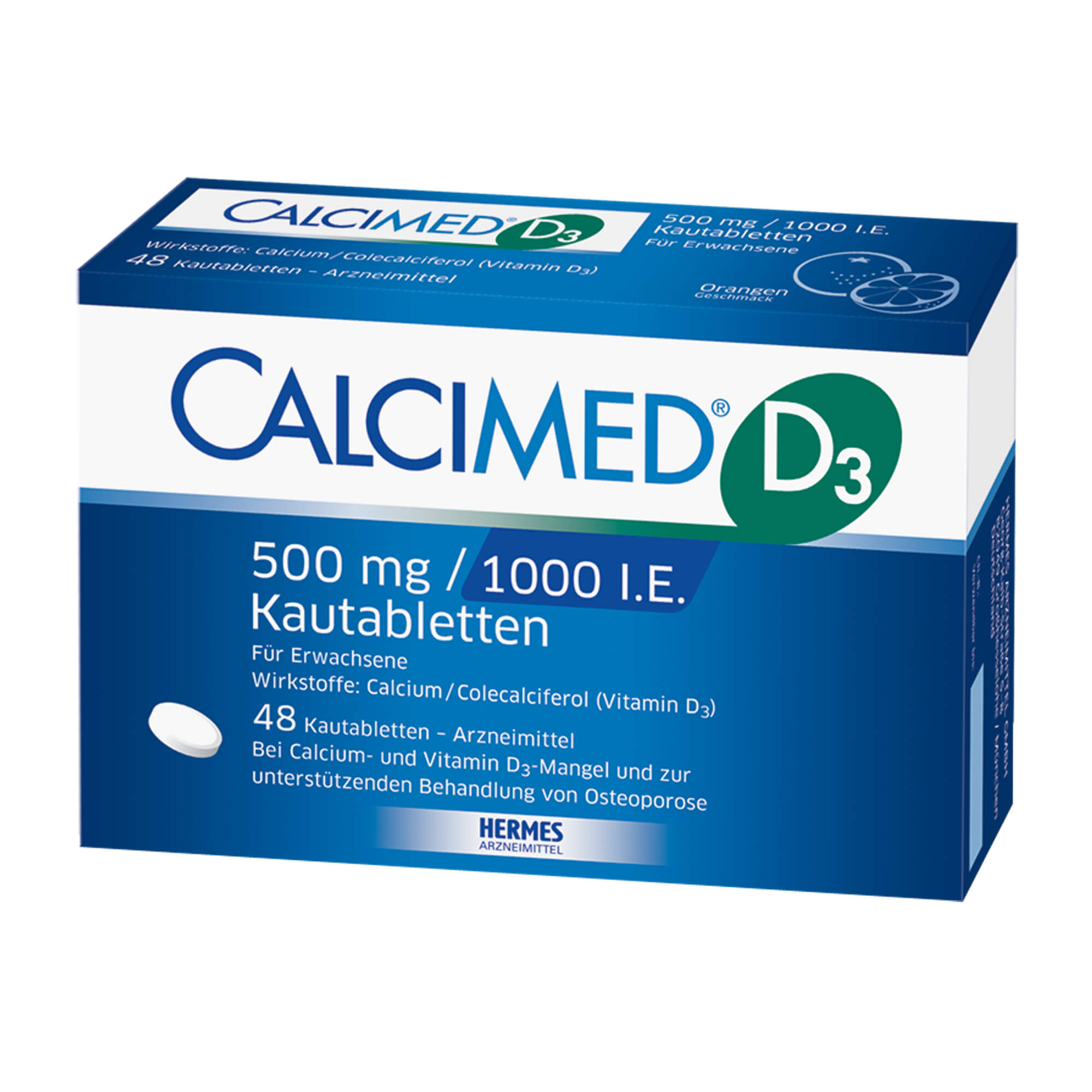 Calcium-Vitamin D3-Präparat. Mit Orangengeschmack.