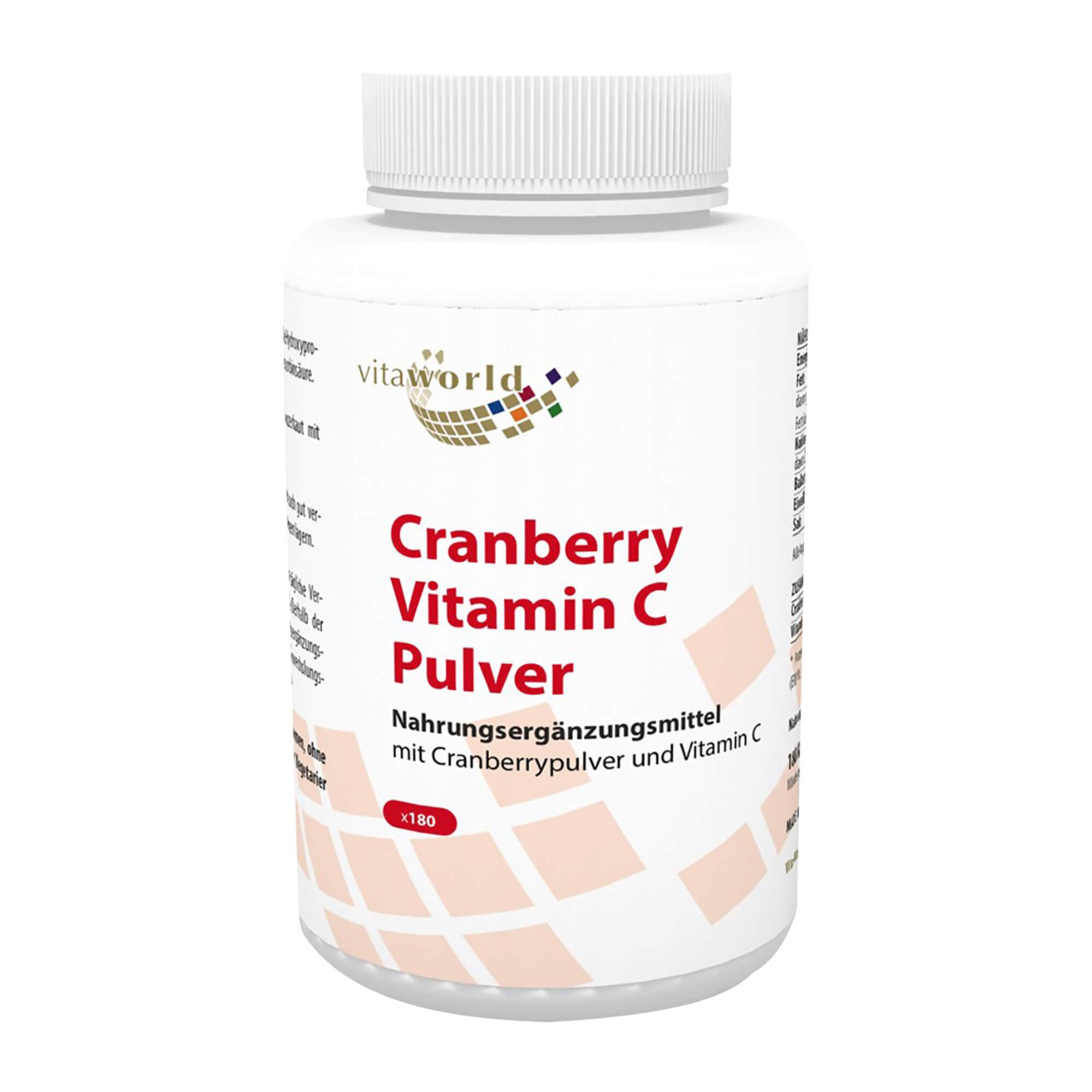 Nahrungsergänzungsmittel mit Cranberrypulver und Vitamin C.