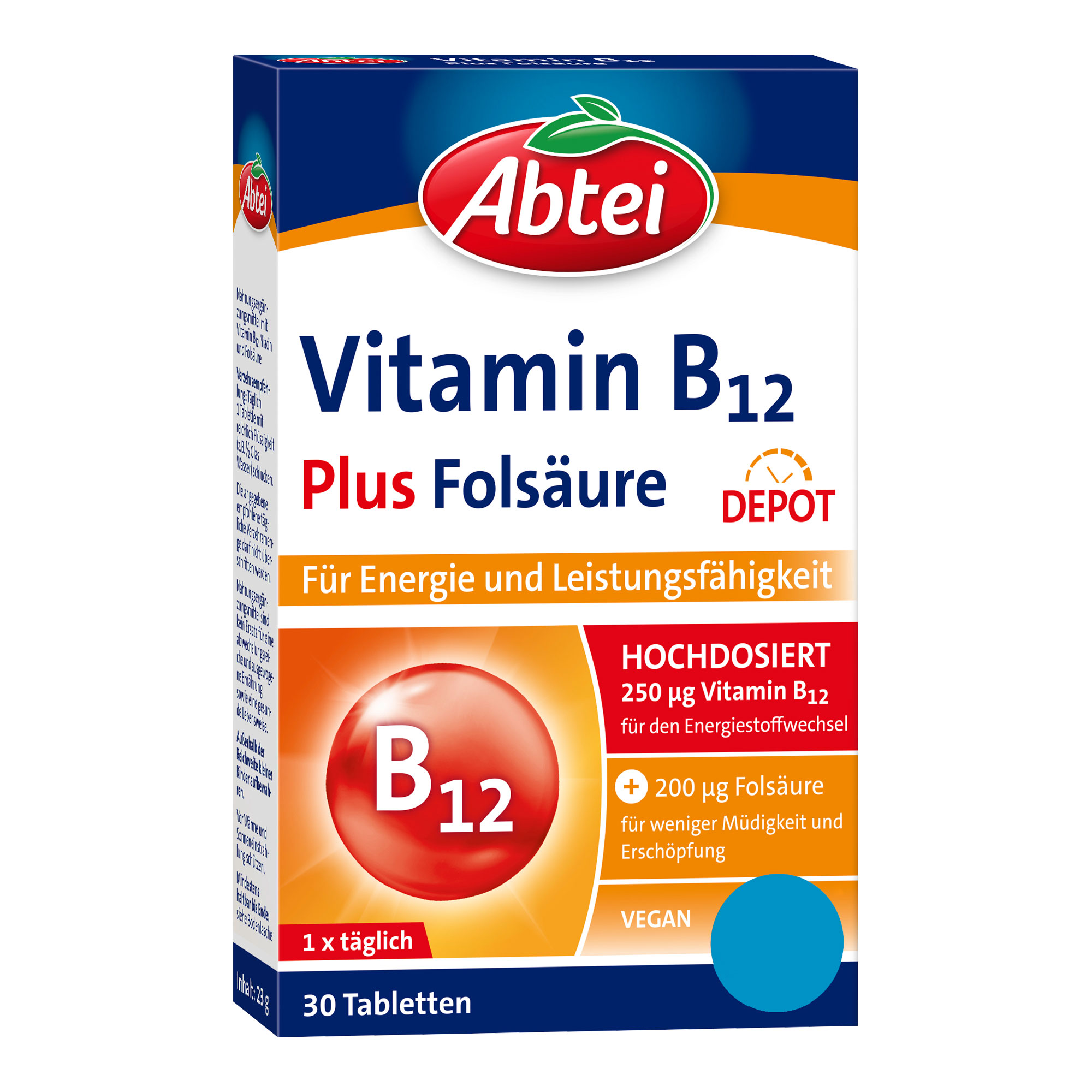 Nahrungsergänzungsmittel mit hochdosiertem Vitamin B12, Niacin und Folsäure. Titandioxidfrei.