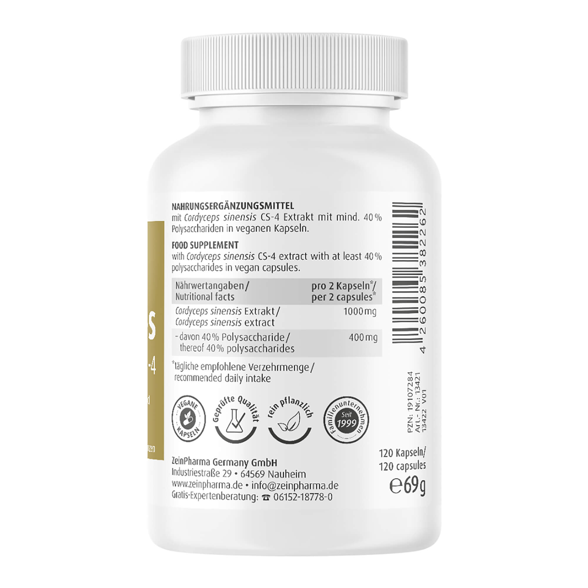 Cordyceps CS-4 500 mg Kapseln Linke Seite