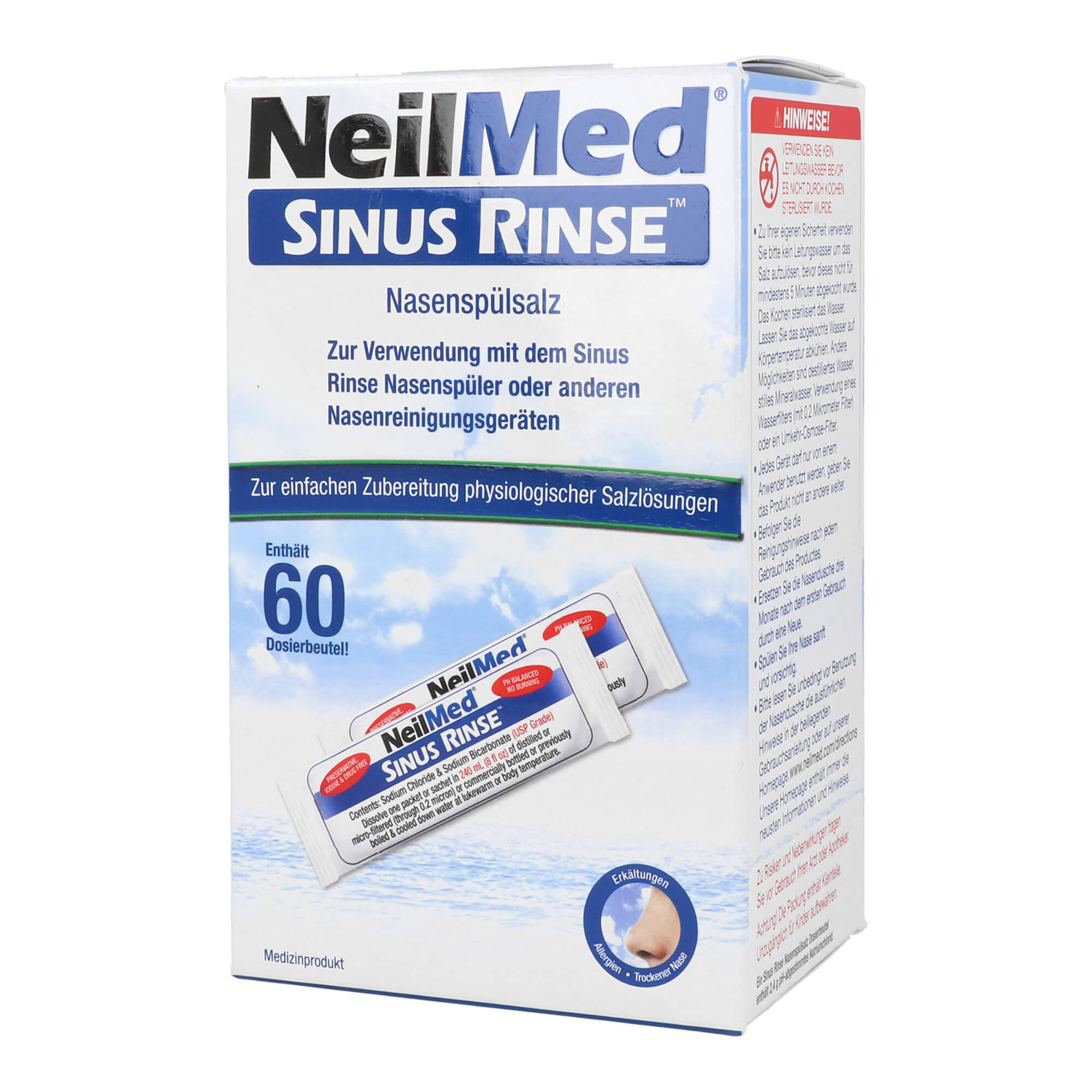 Zur Verwendung mit dem Sinus Rinse Nasenspüler oder anderen Nasenreinigungsgeräten. Ohne Nasenspüler.