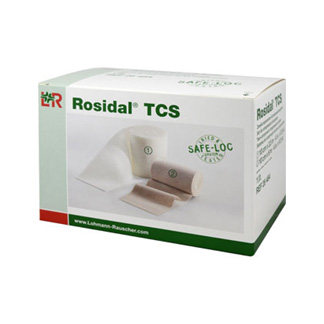Mit integriertem textilen Hautschutz gepaart mit der kohäsiven Kurzzug-Kompressionsbinde Rosidal CC.