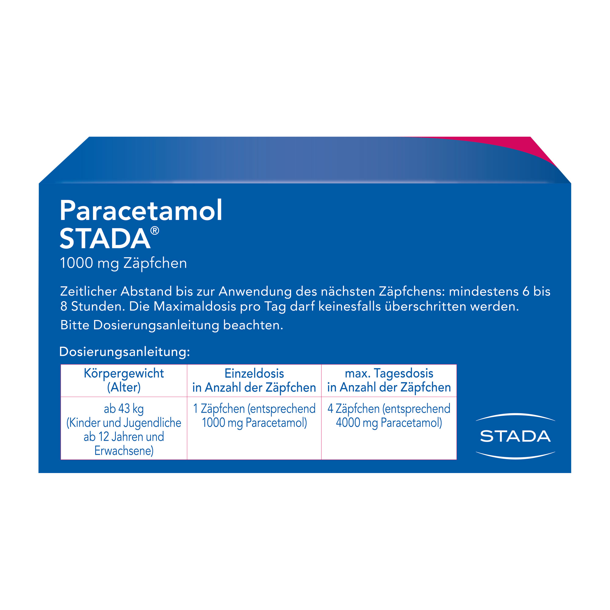 Paracetamol STADA 1000 mg Zäpfchen Rückseite Umverpackung