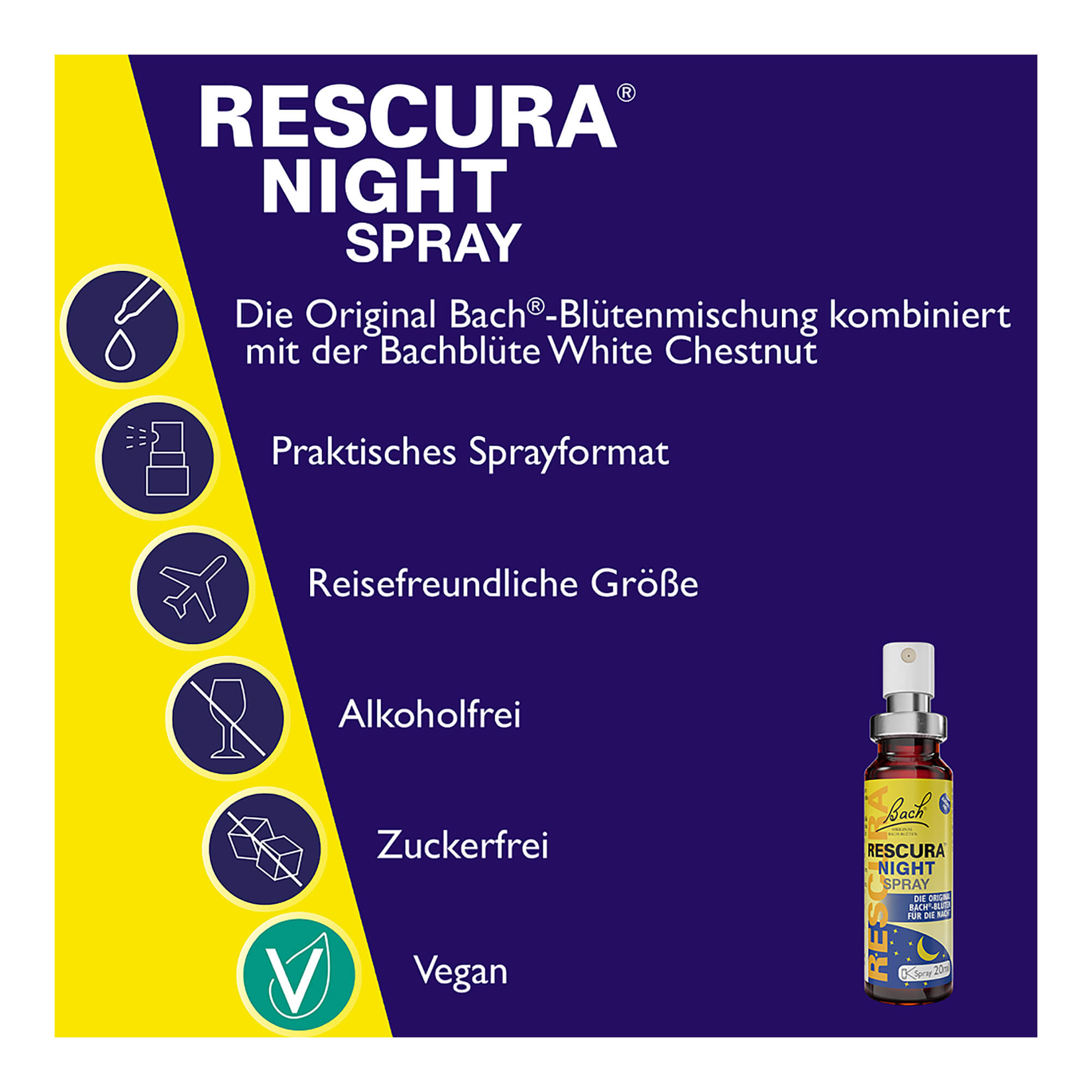 Grafik Bachblüten Original Rescura Night Spray alkoholfrei Merkmale
