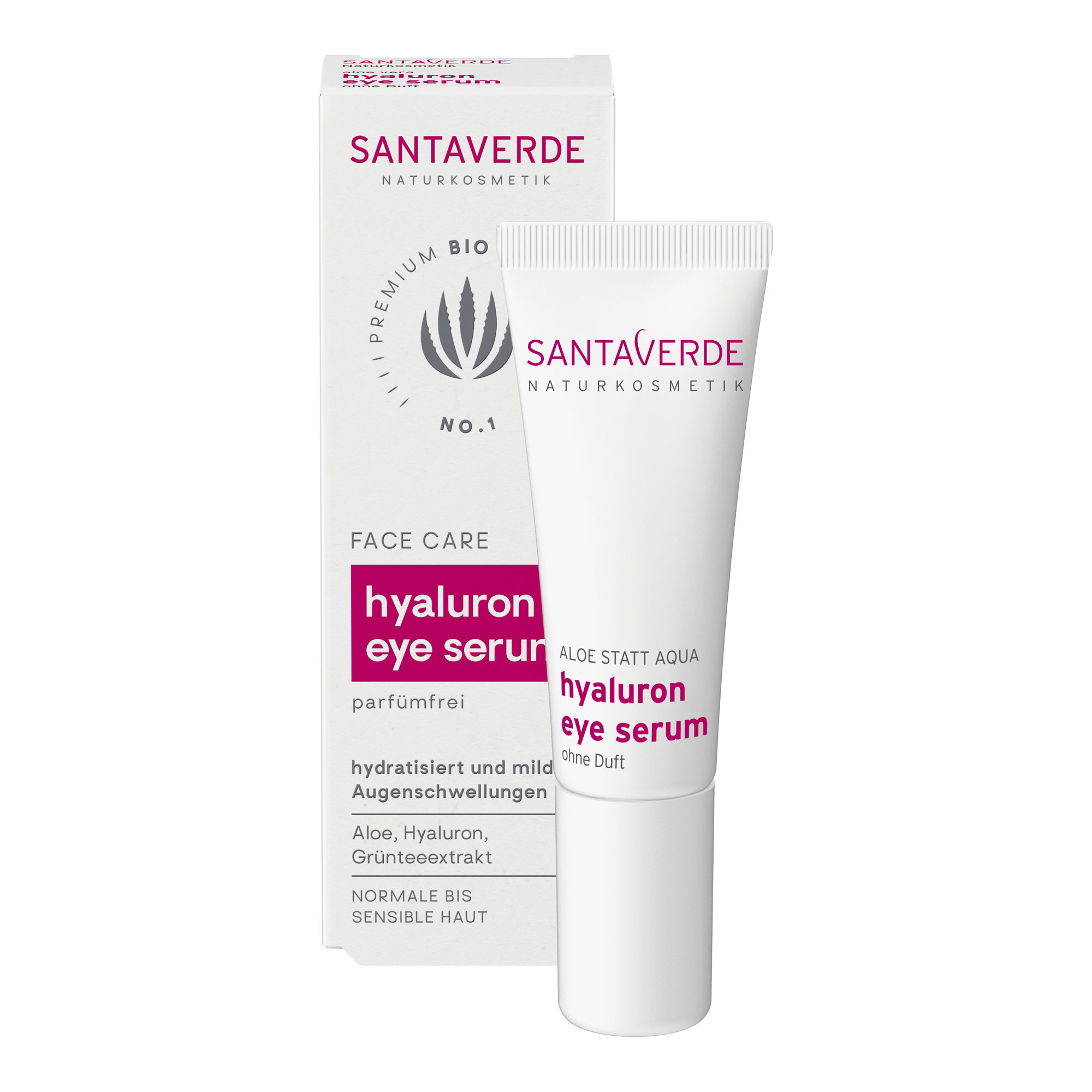 Feuchtigkeitsspendendes Augenserum mit reinem Aloe Vera Saft, Hyaluron und Grünteeextrakt für sensible Haut.