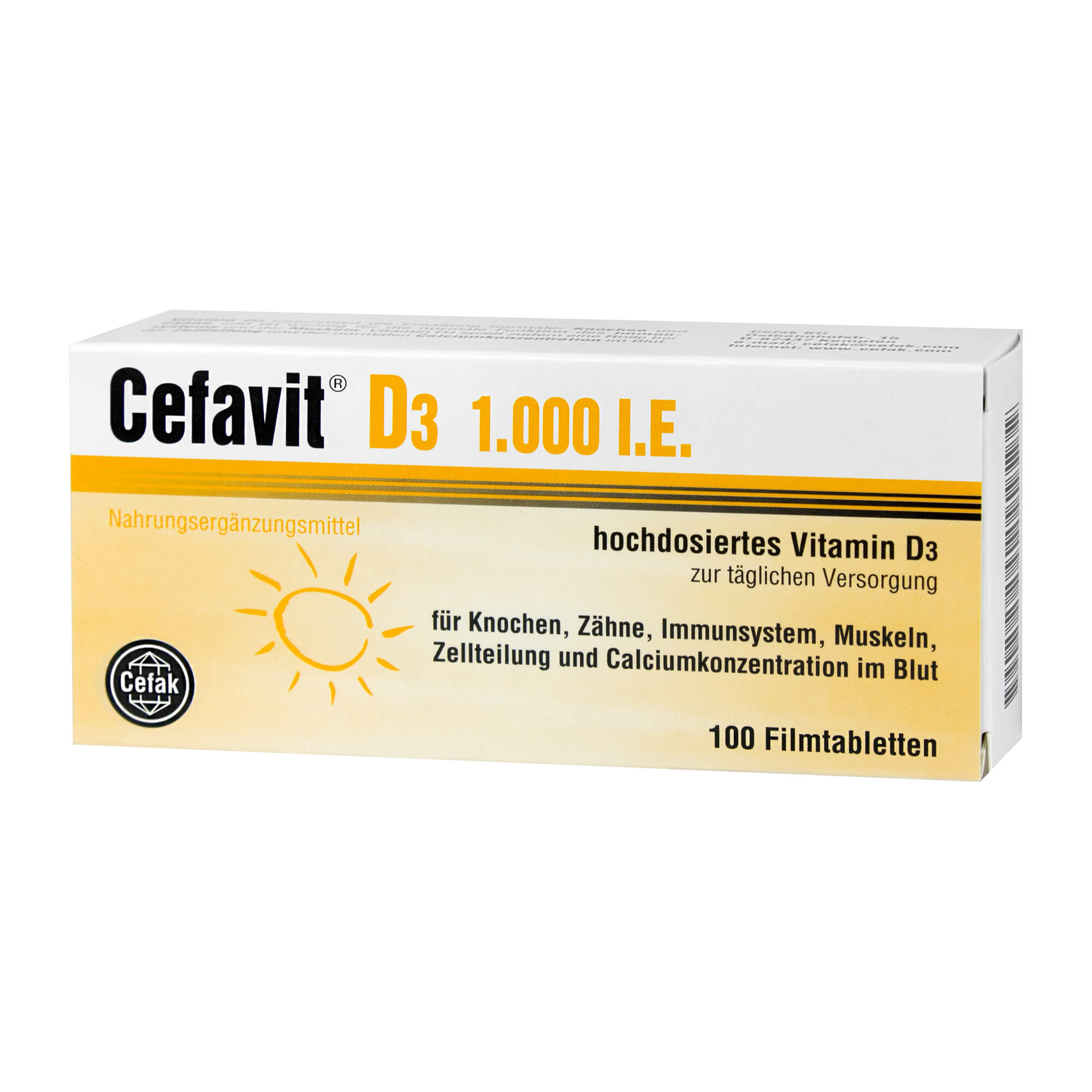 Nahrungsergänzungsmittel mit hochdosiertem Vitamin D3 zur täglichen Versorgung.